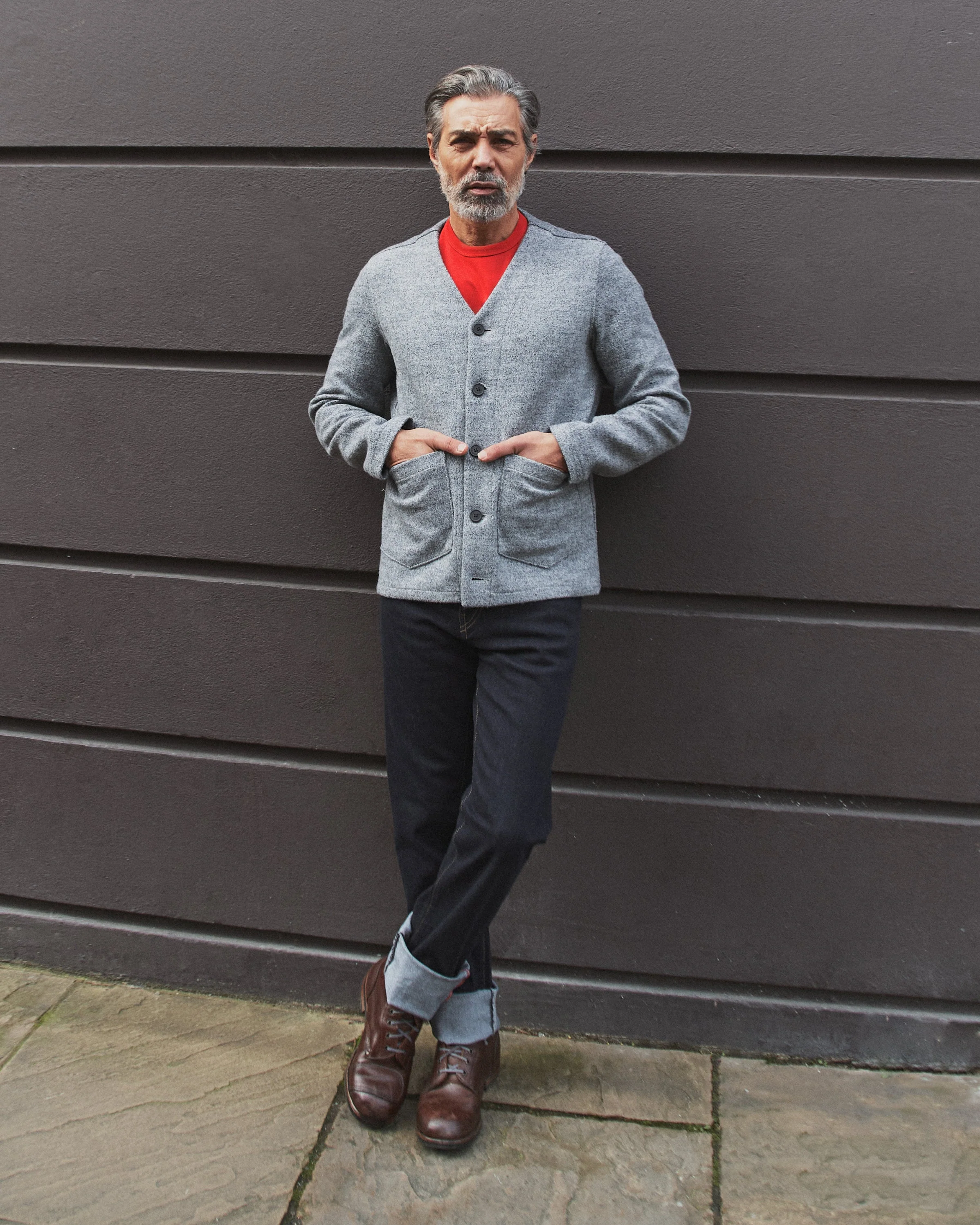 Fleming V-Neck Shacket - Light Grey Boiled Wool - Image 3