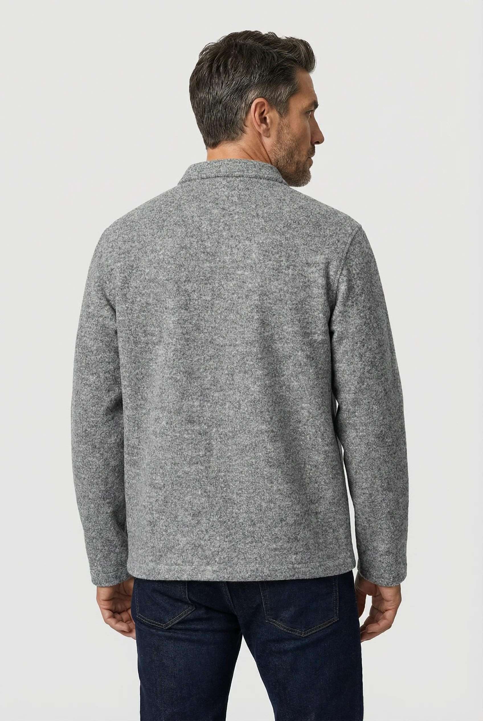 Fleming V-Neck Shacket - Light Grey Boiled Wool - Image 7