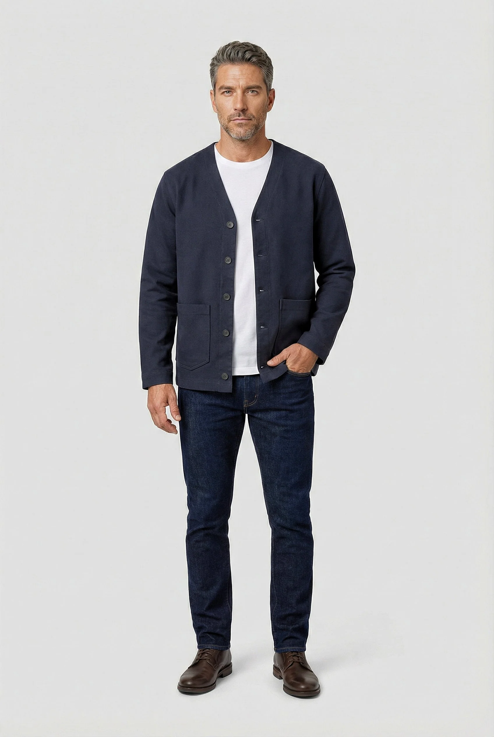 Fleming V-Neck Shacket - Navy Moleskin - Image 4