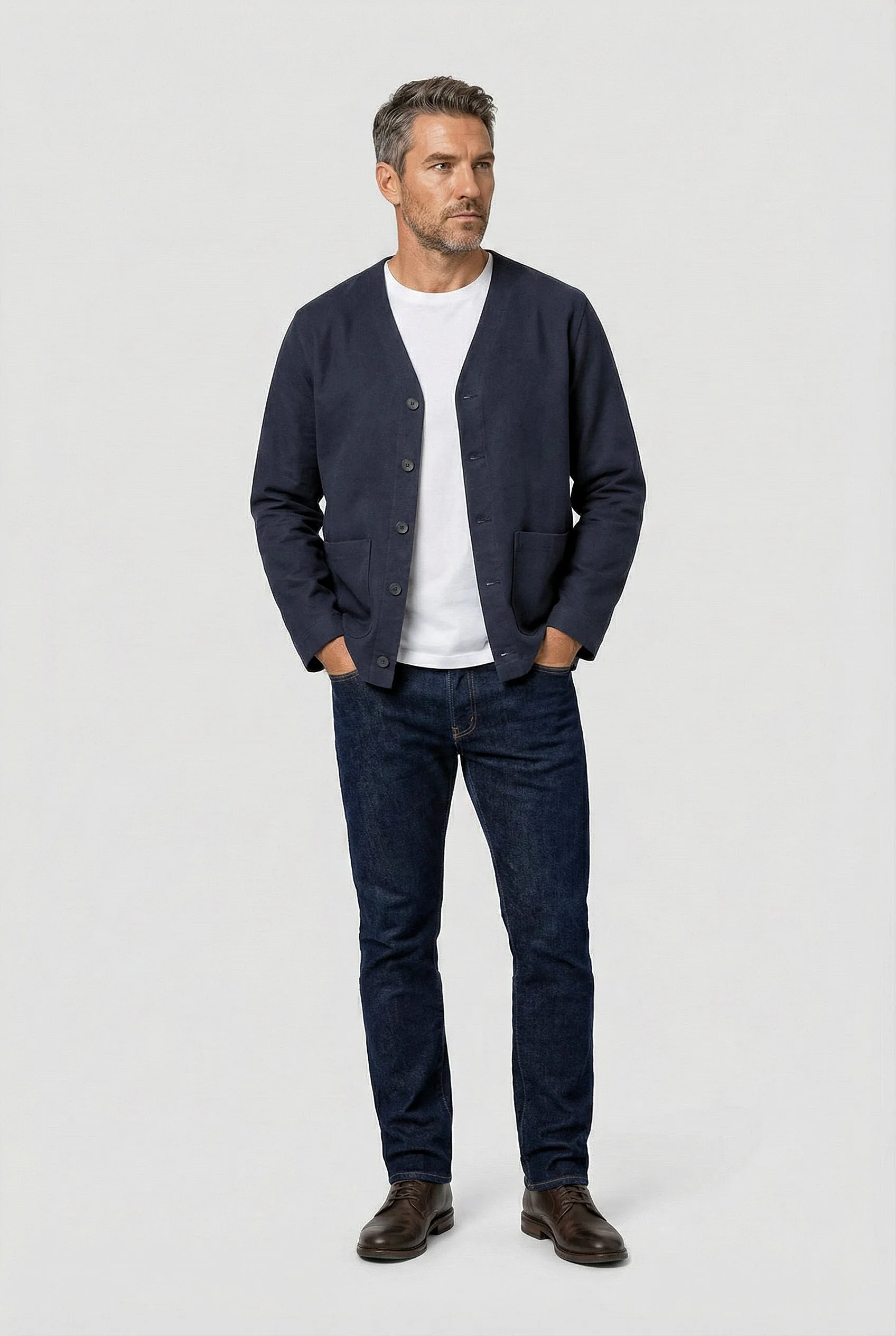 Fleming V-Neck Shacket - Navy Moleskin - Image 5
