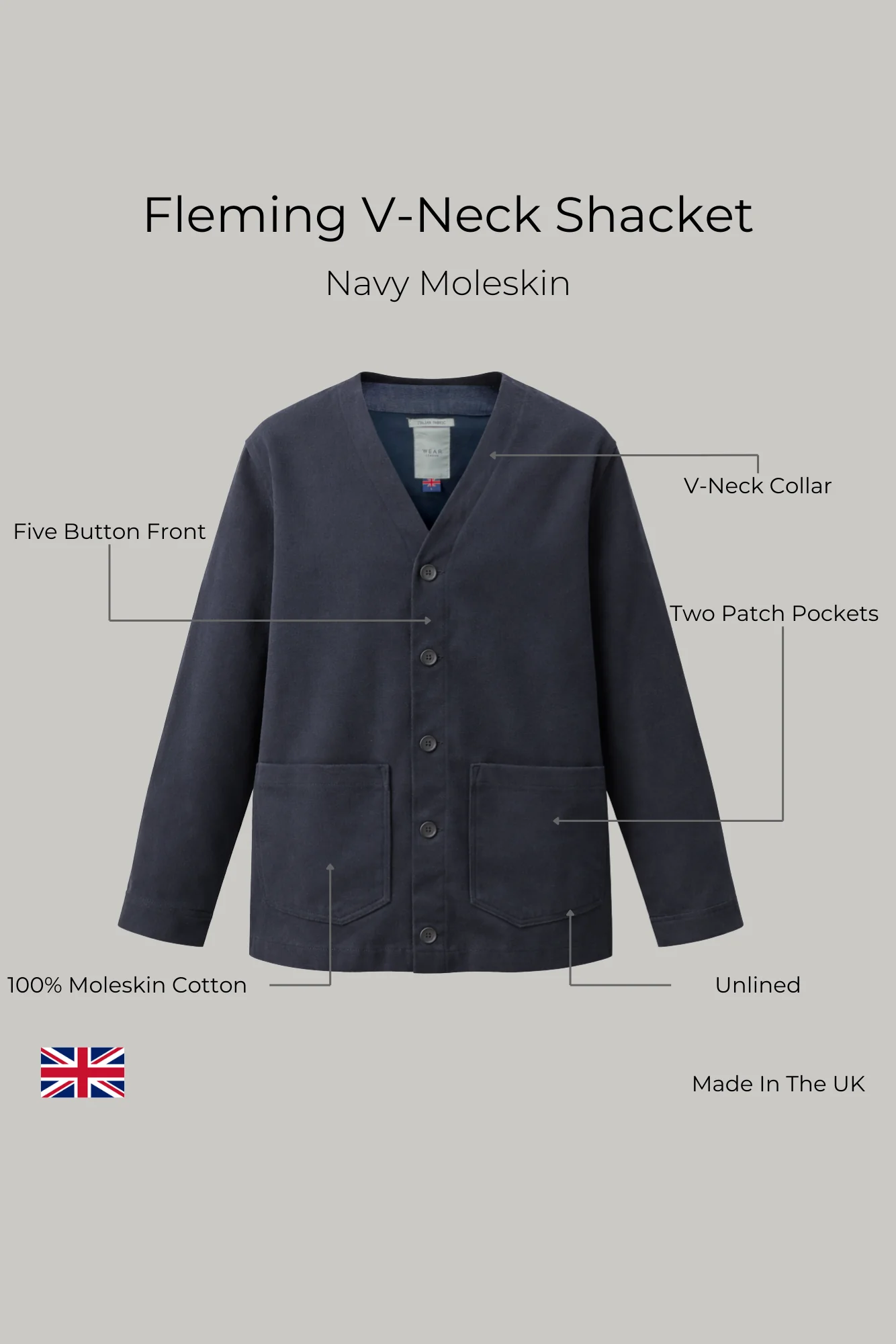 Fleming V-Neck Shacket - Navy Moleskin - Image 8