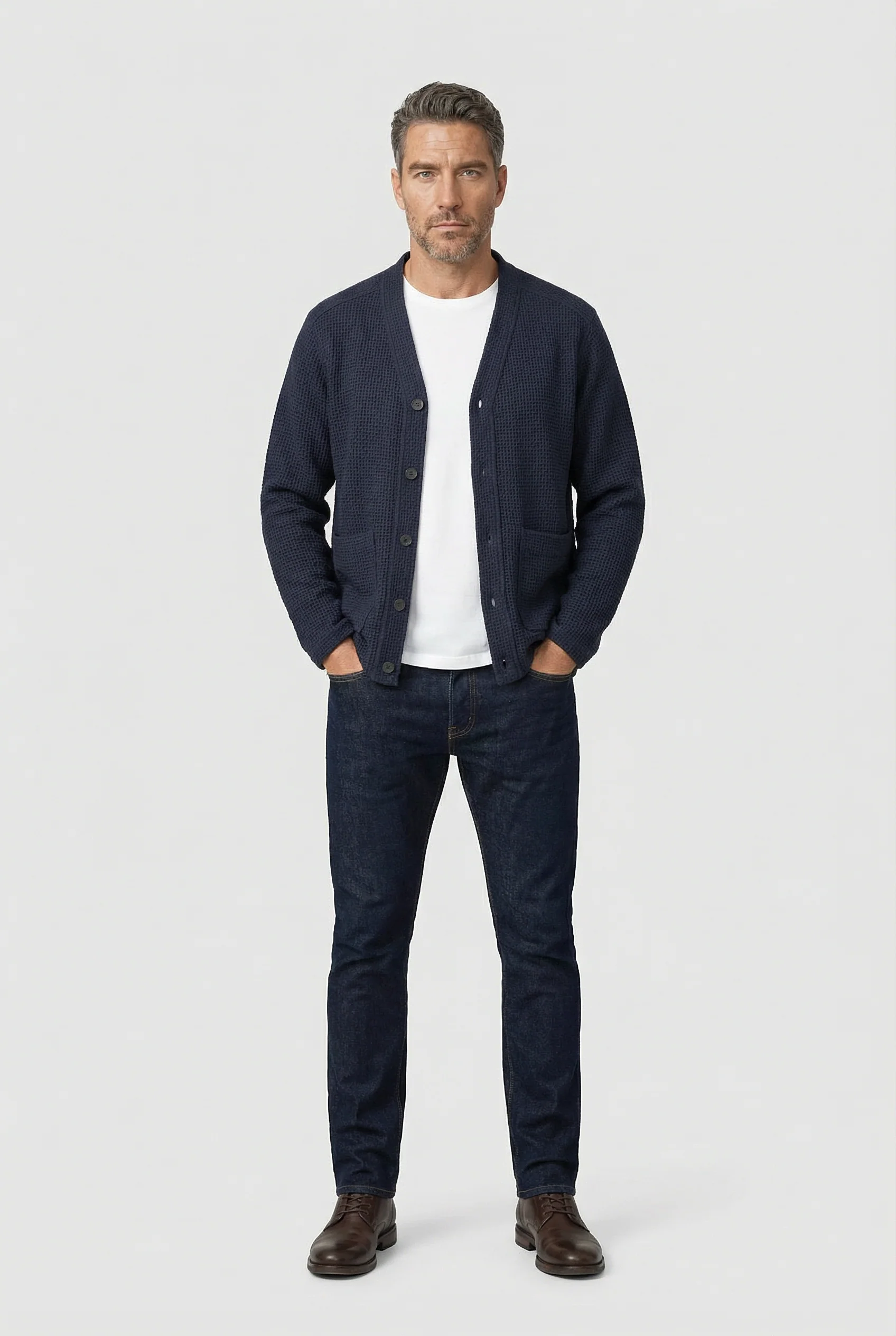 Fleming V-Neck Shacket - Navy Textured - Image 3