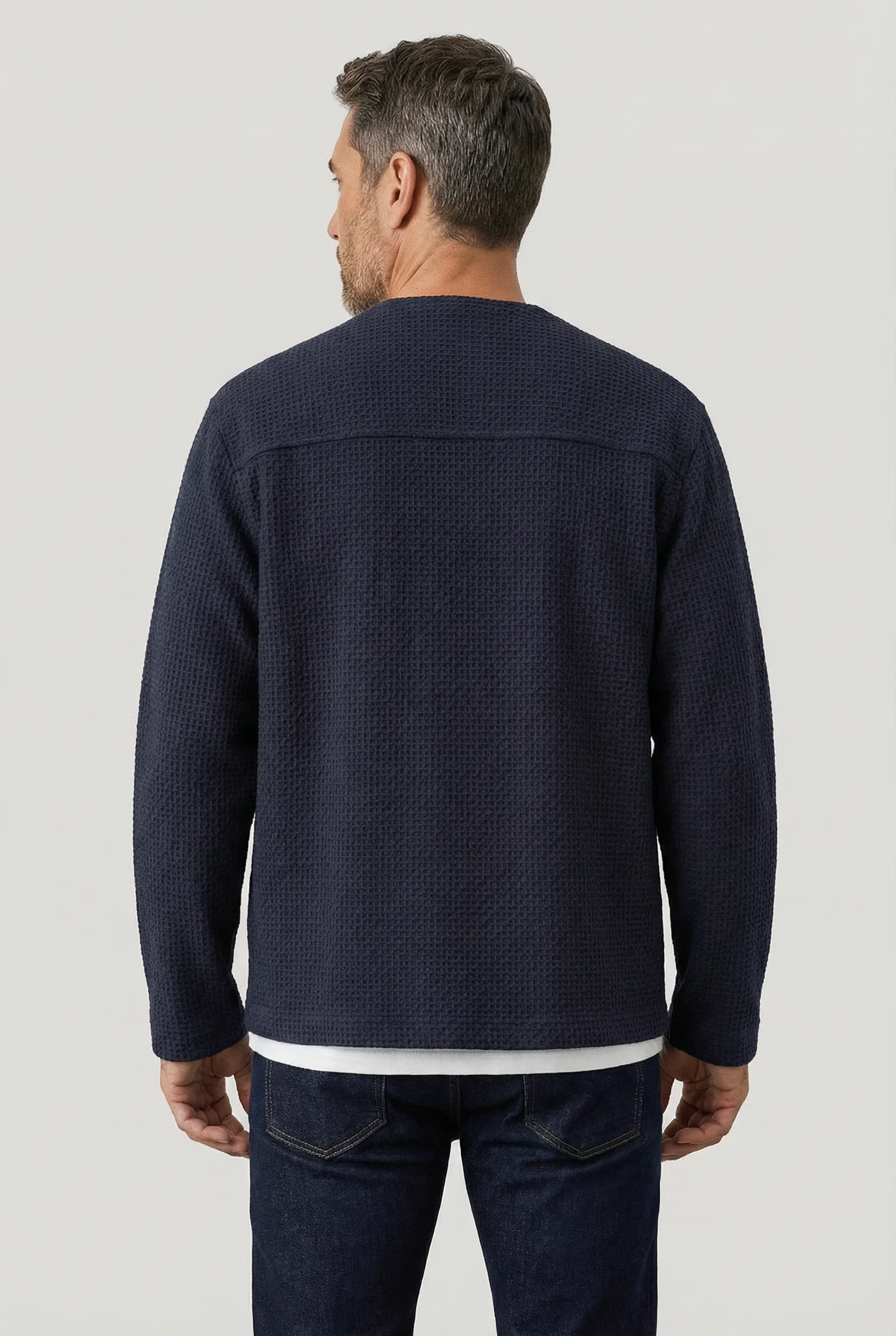 Fleming V-Neck Shacket - Navy Textured - Image 4