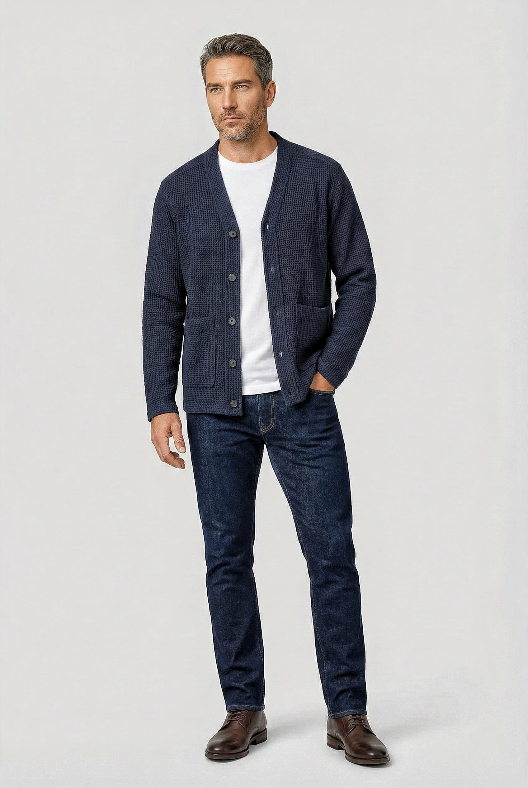 Fleming V-Neck Shacket - Navy Textured - Image 5
