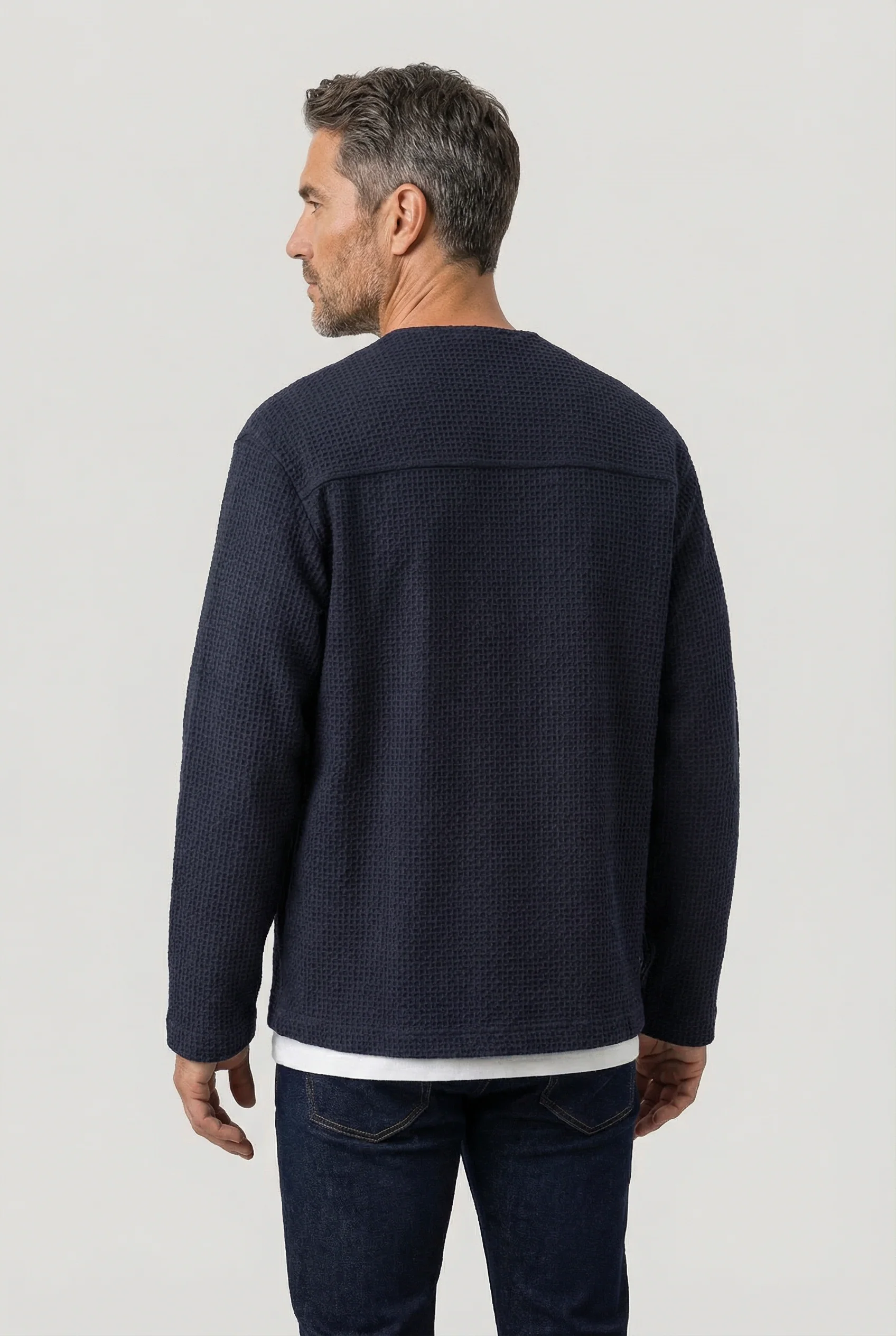 Fleming V-Neck Shacket - Navy Textured - Image 6