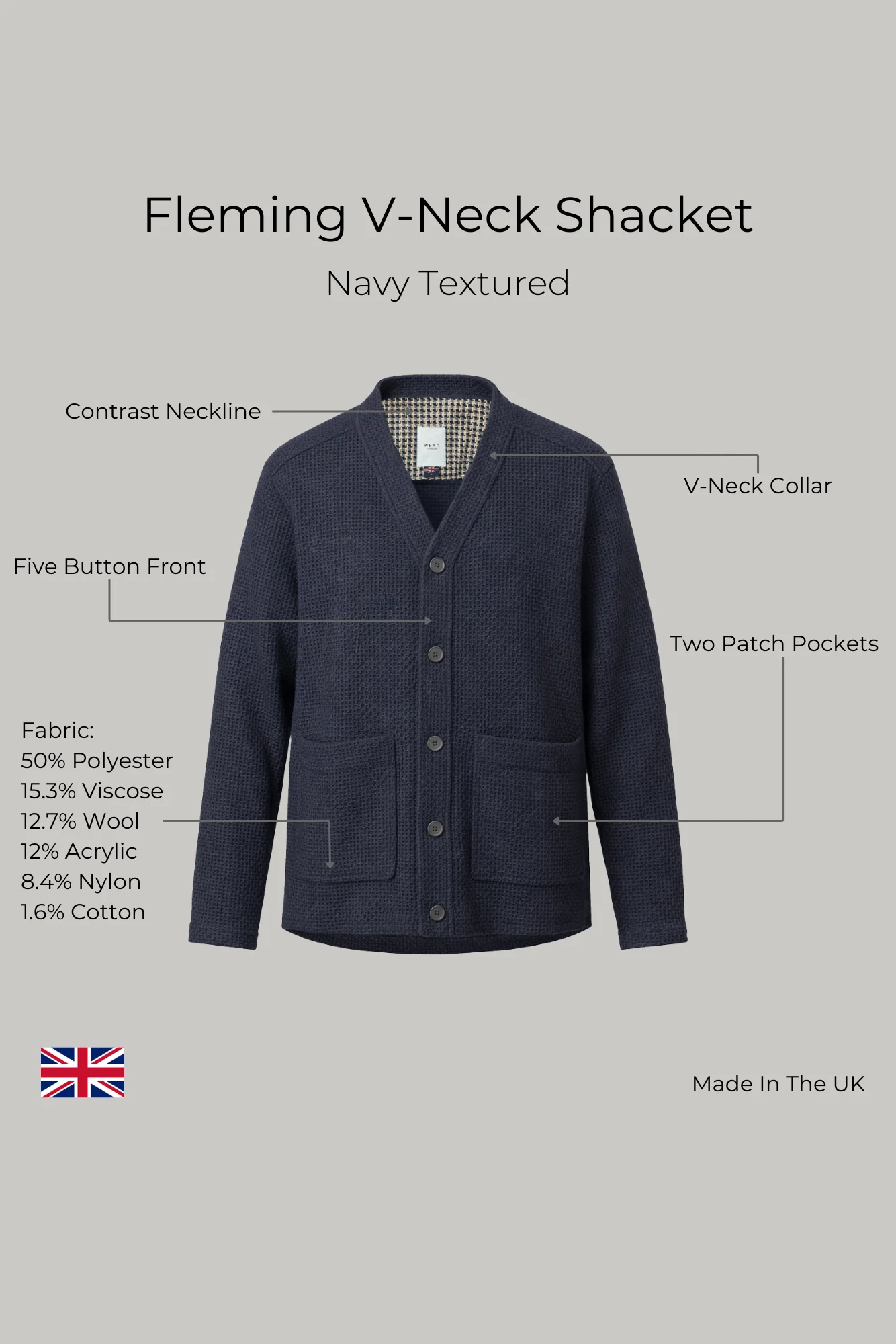 Fleming V-Neck Shacket - Navy Textured - Image 8
