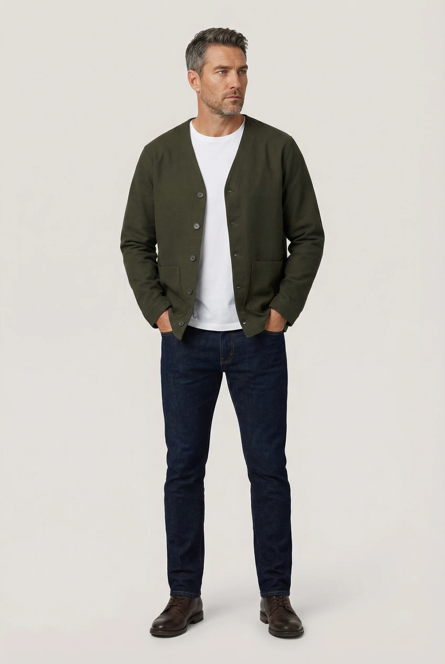 Fleming V-Neck Shacket - Olive Moleskin - Image 6