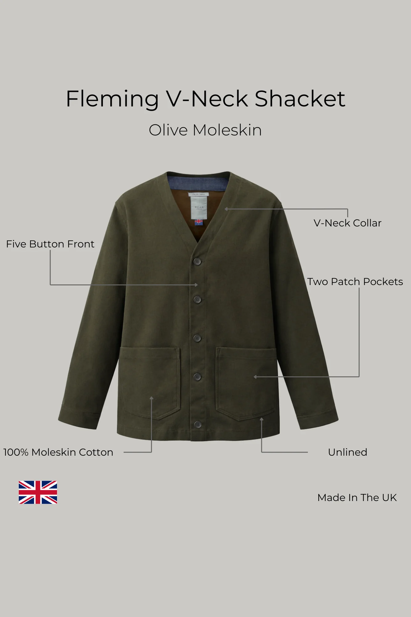 Fleming V-Neck Shacket - Olive Moleskin - Image 9