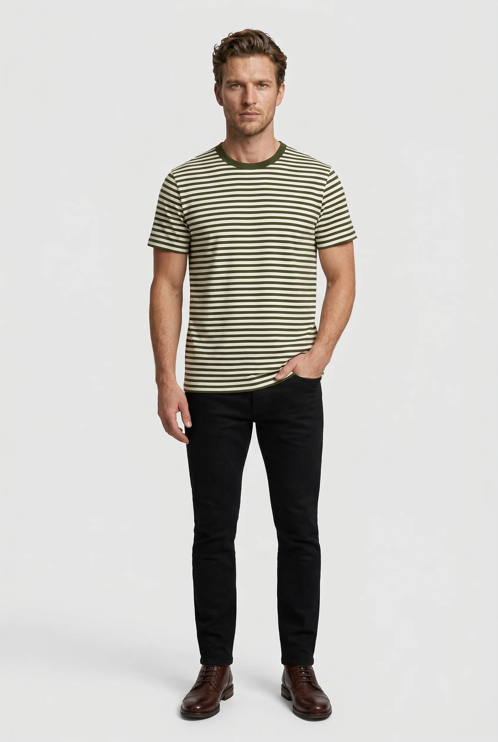 Gerard - Stripe T-Shirt - Off White Khaki - Image 4