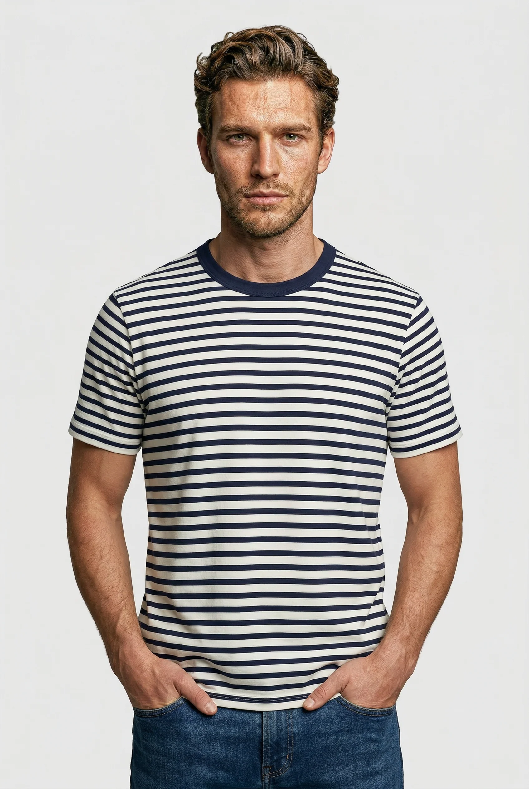 Gerard - Stripe T-Shirt - Off White Navy - Image 4