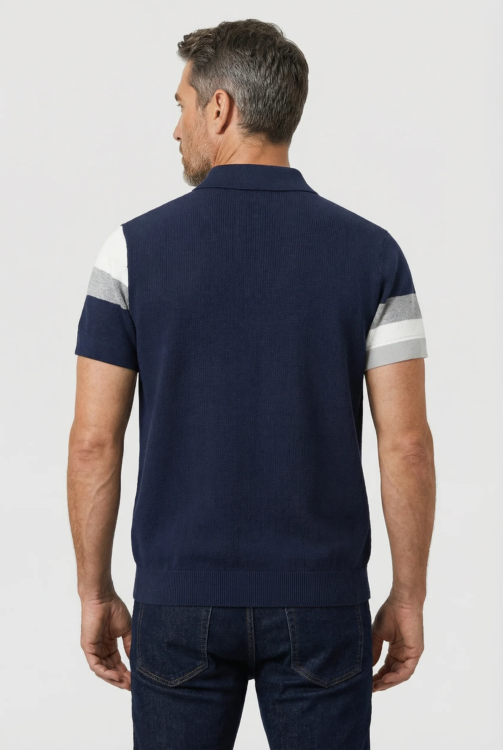 Hampstead - 3 Button Polo - Navy ecru grey - Image 6
