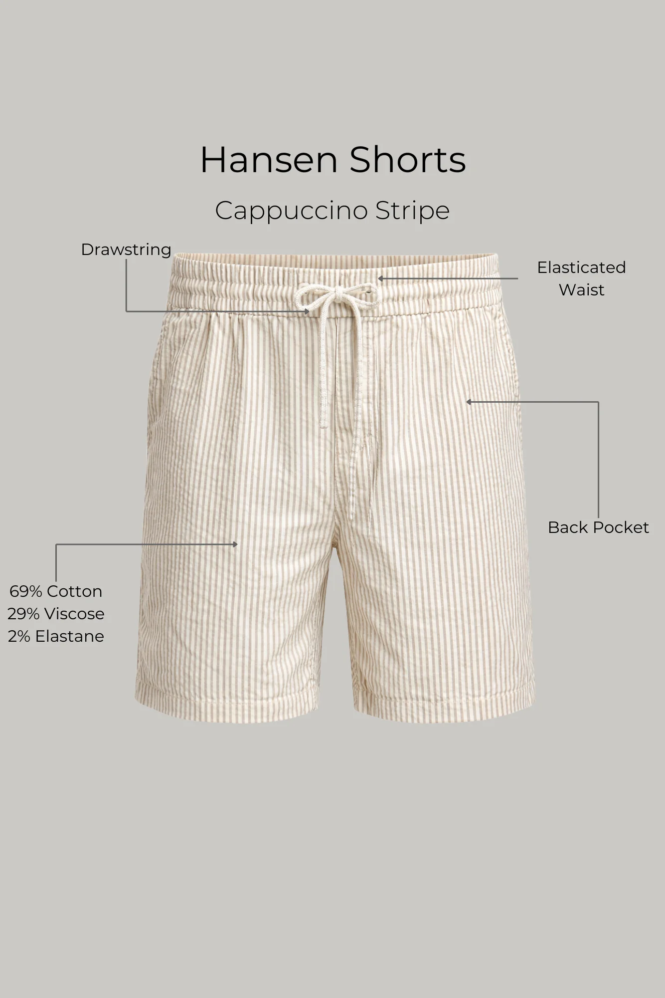 Hansen Shorts - Cappuccino Stripe - Image 3