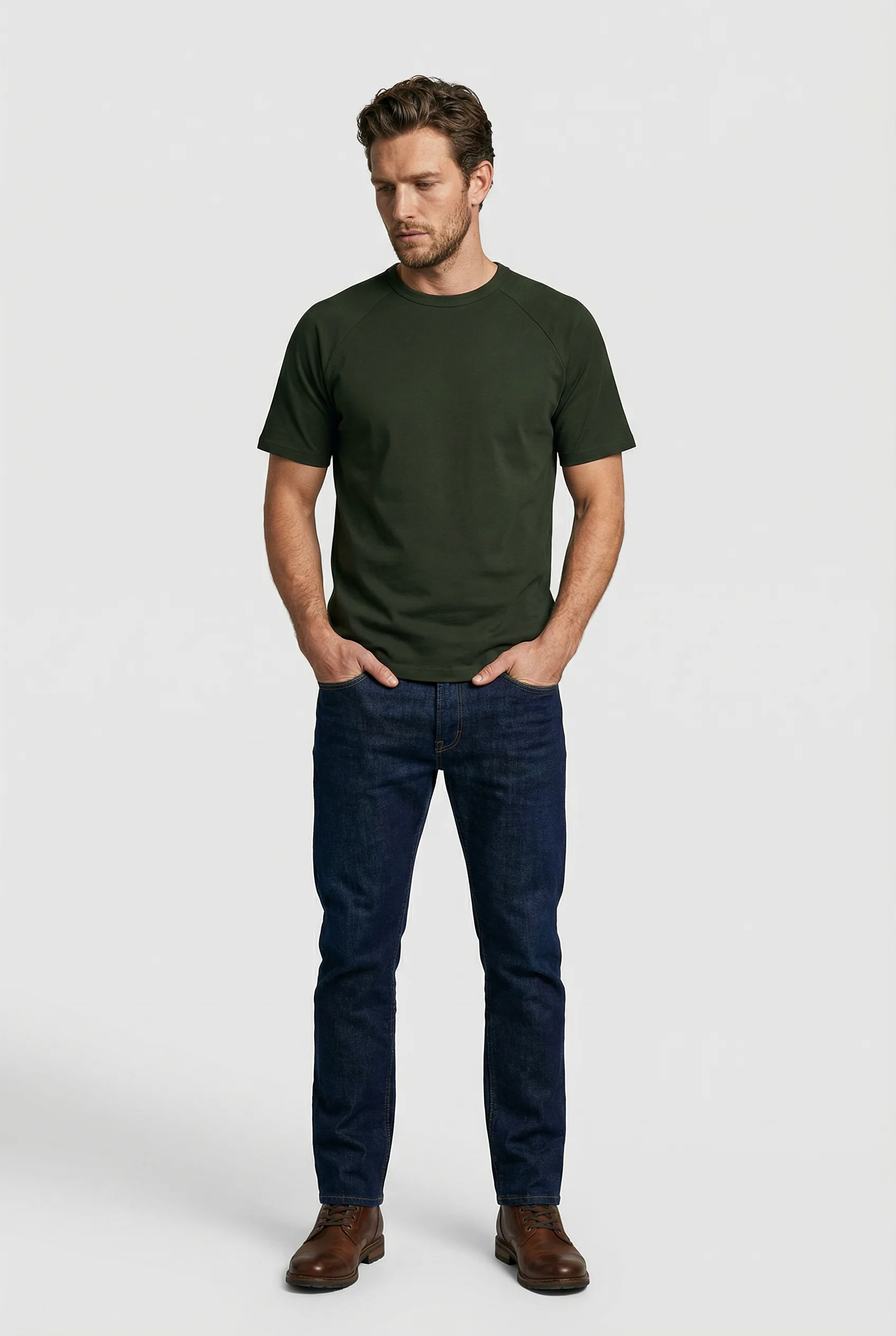 Hoxton Raglan Sleeve Fitted T-shirt - Bottle Green - Image 4