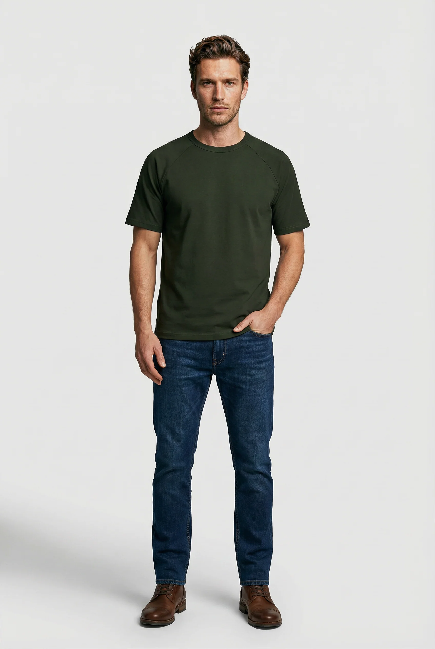 Hoxton Raglan Sleeve Fitted T-shirt - Bottle Green - Image 7