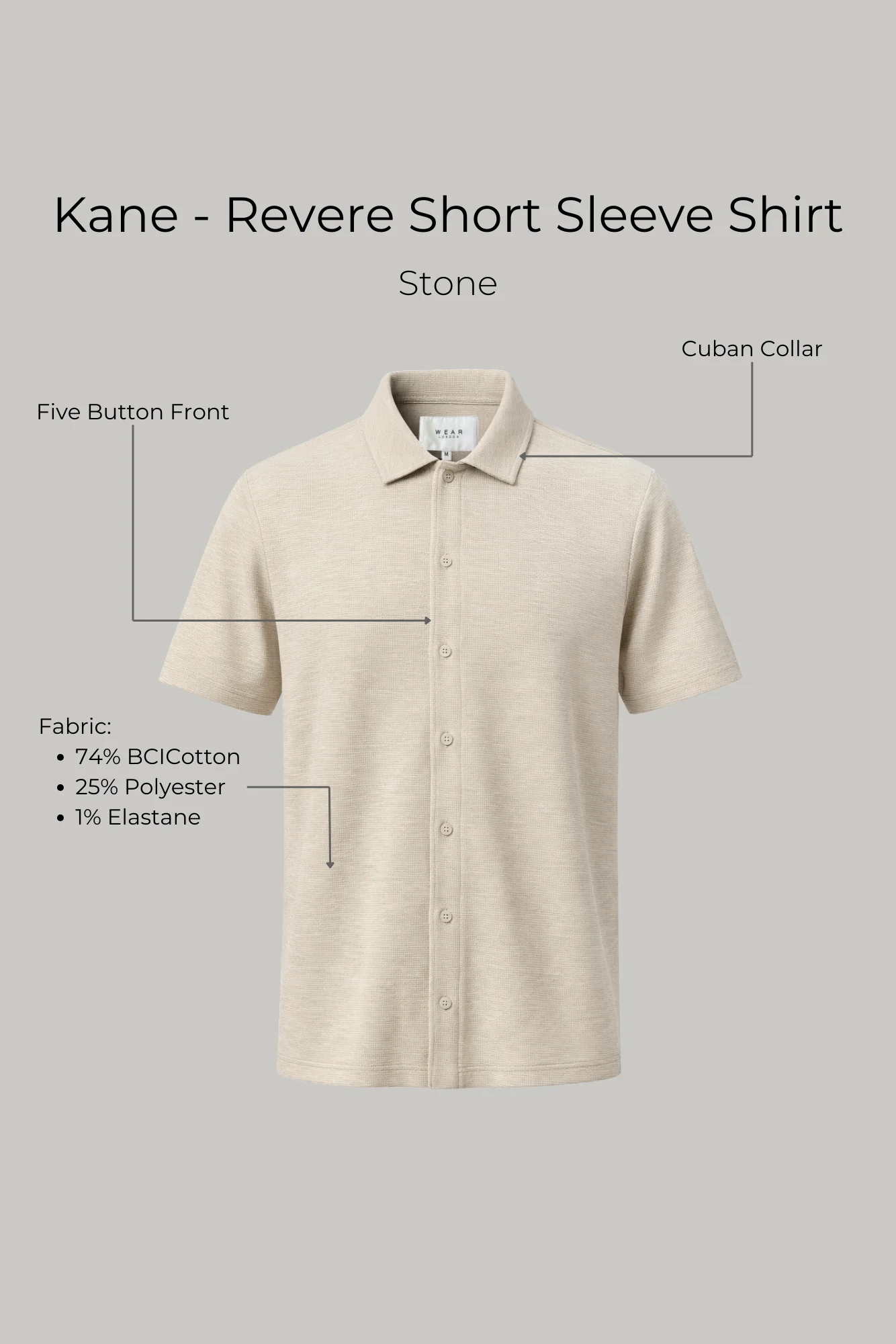 Kane - Revere Short Sleeve Shirt - Stone - Image 4