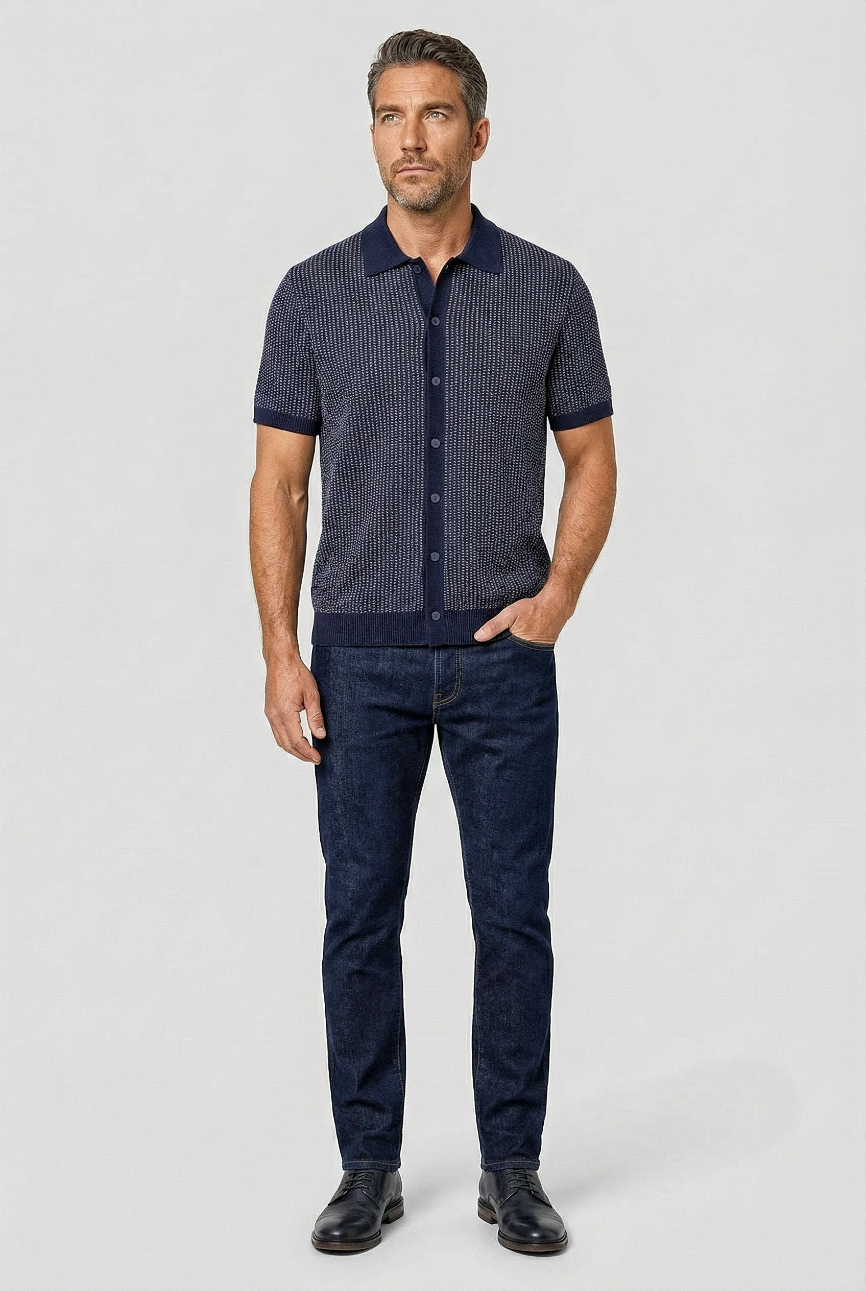 Lambeth - Button Through Knitwear - Navy - Image 4