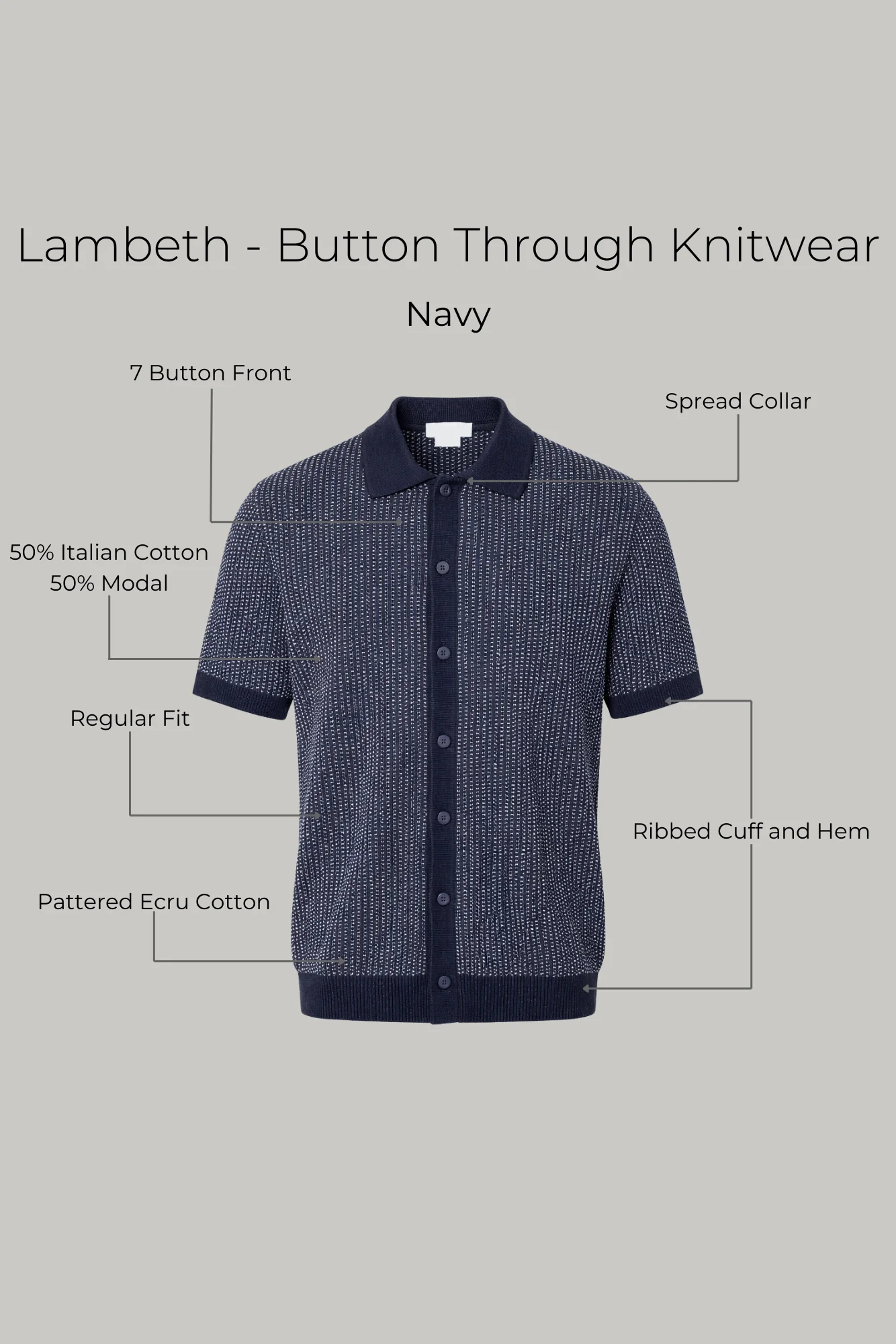 Lambeth - Button Through Knitwear - Navy - Image 7