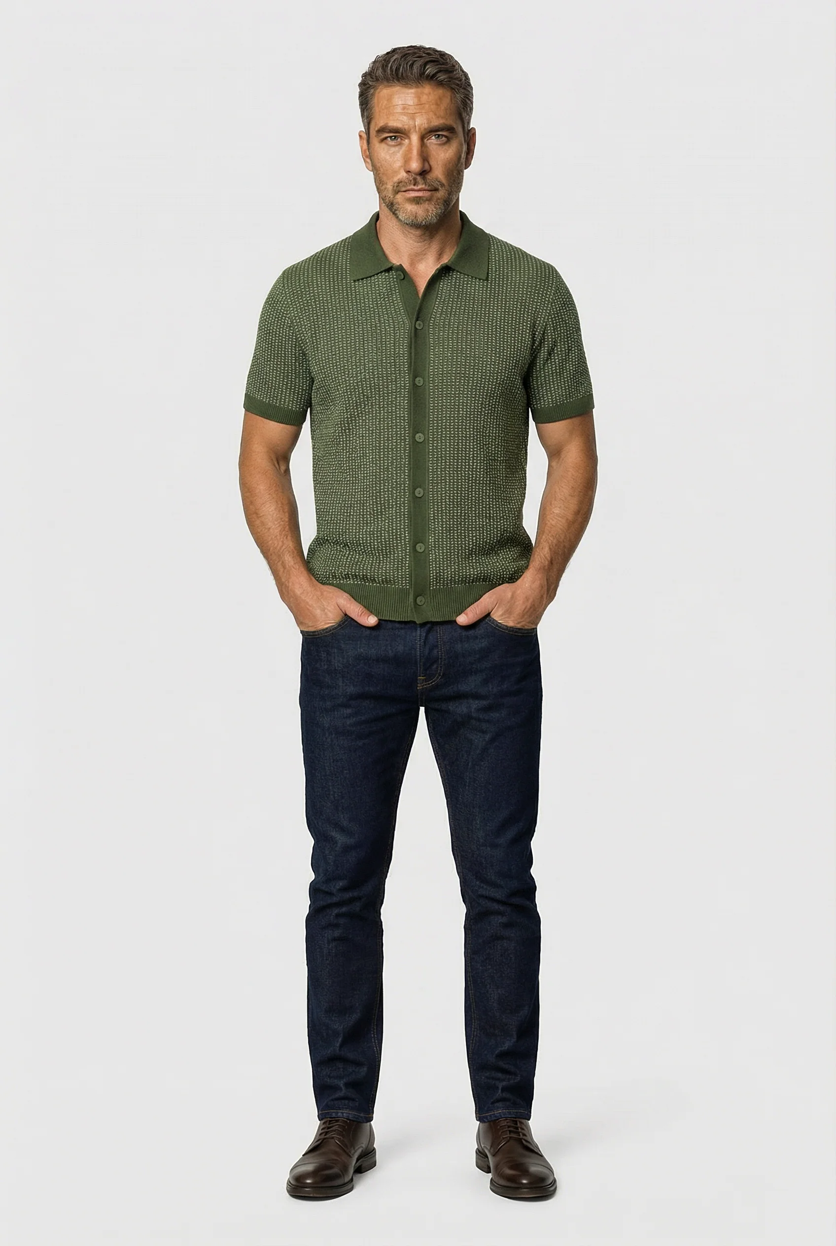 Lambeth - Button Through Knitwear - Olive - Image 5