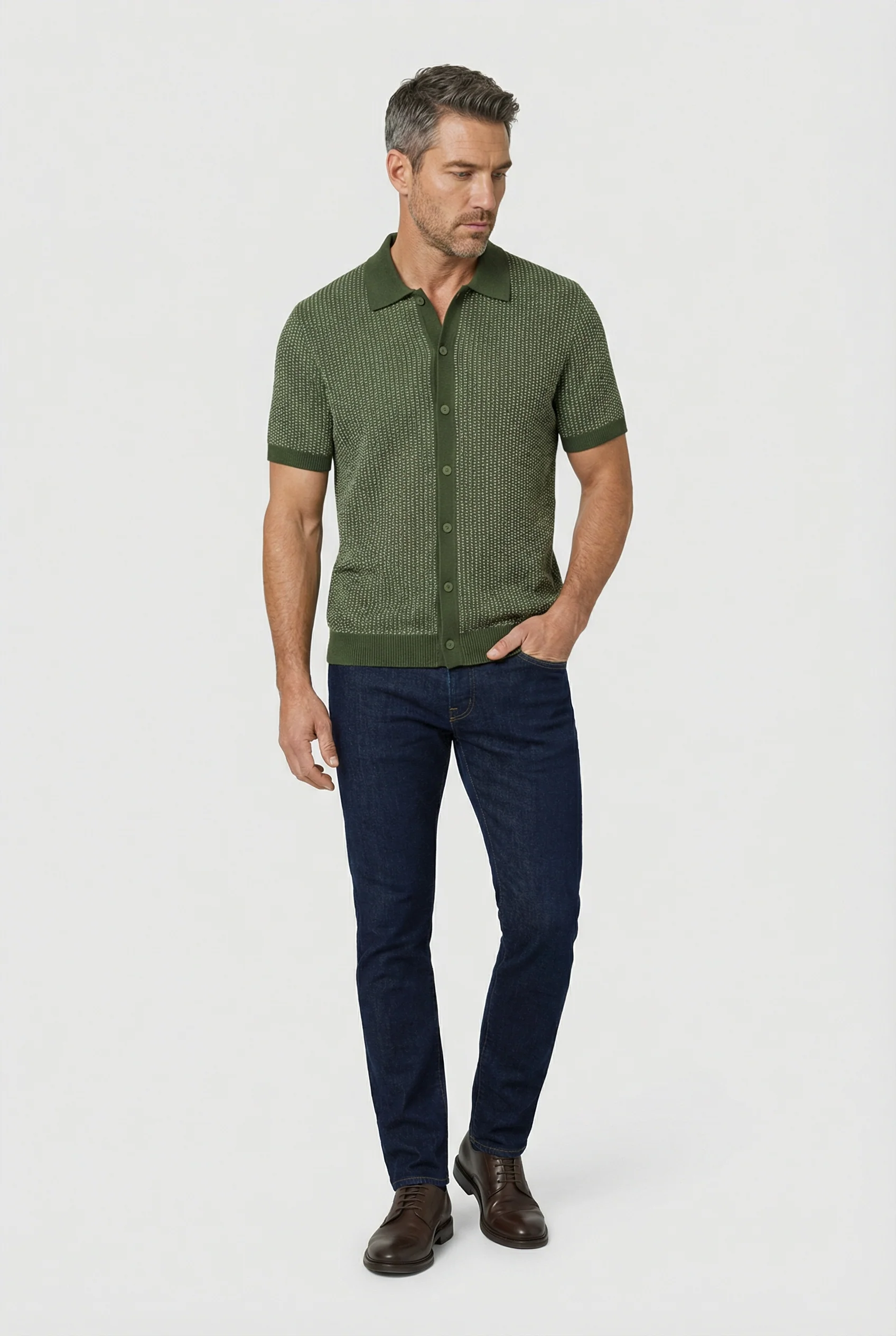 Lambeth - Button Through Knitwear - Olive - Image 6