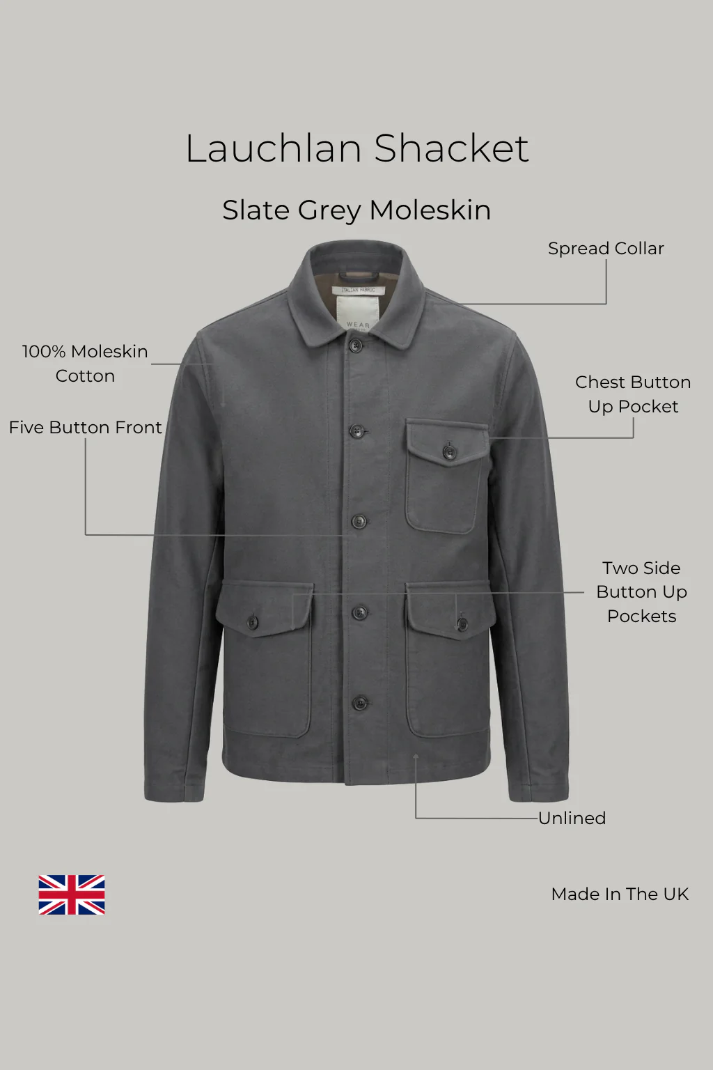 Lauchlan Shacket - Grey Slate Moleskin - Image 3