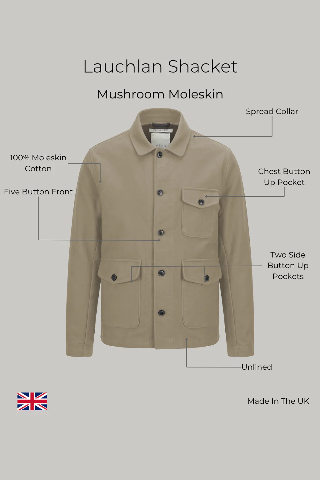Lauchlan Shacket - Mushroom Moleskin - Image 5