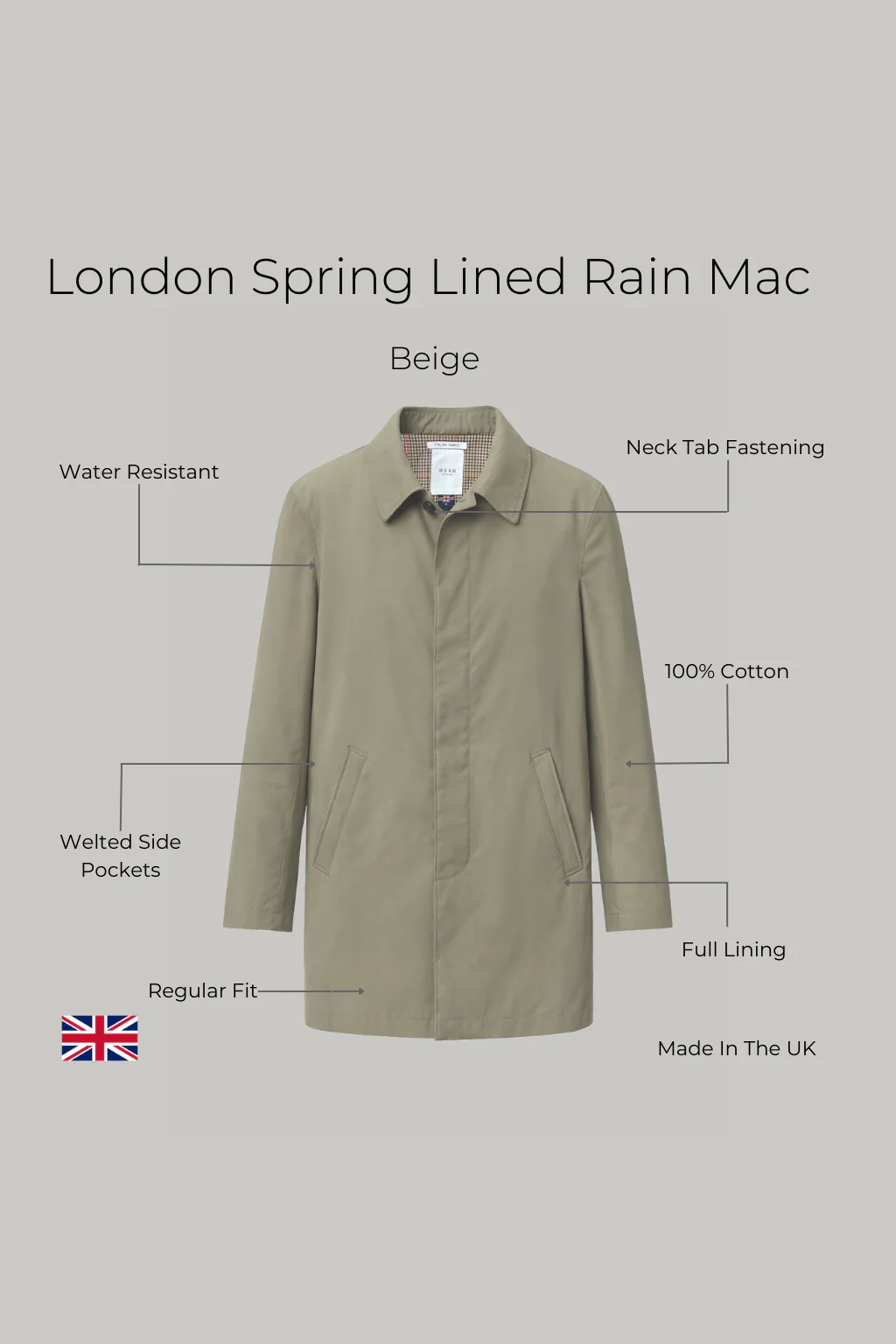 London Spring Lined Rain Mac - Beige - Image 3