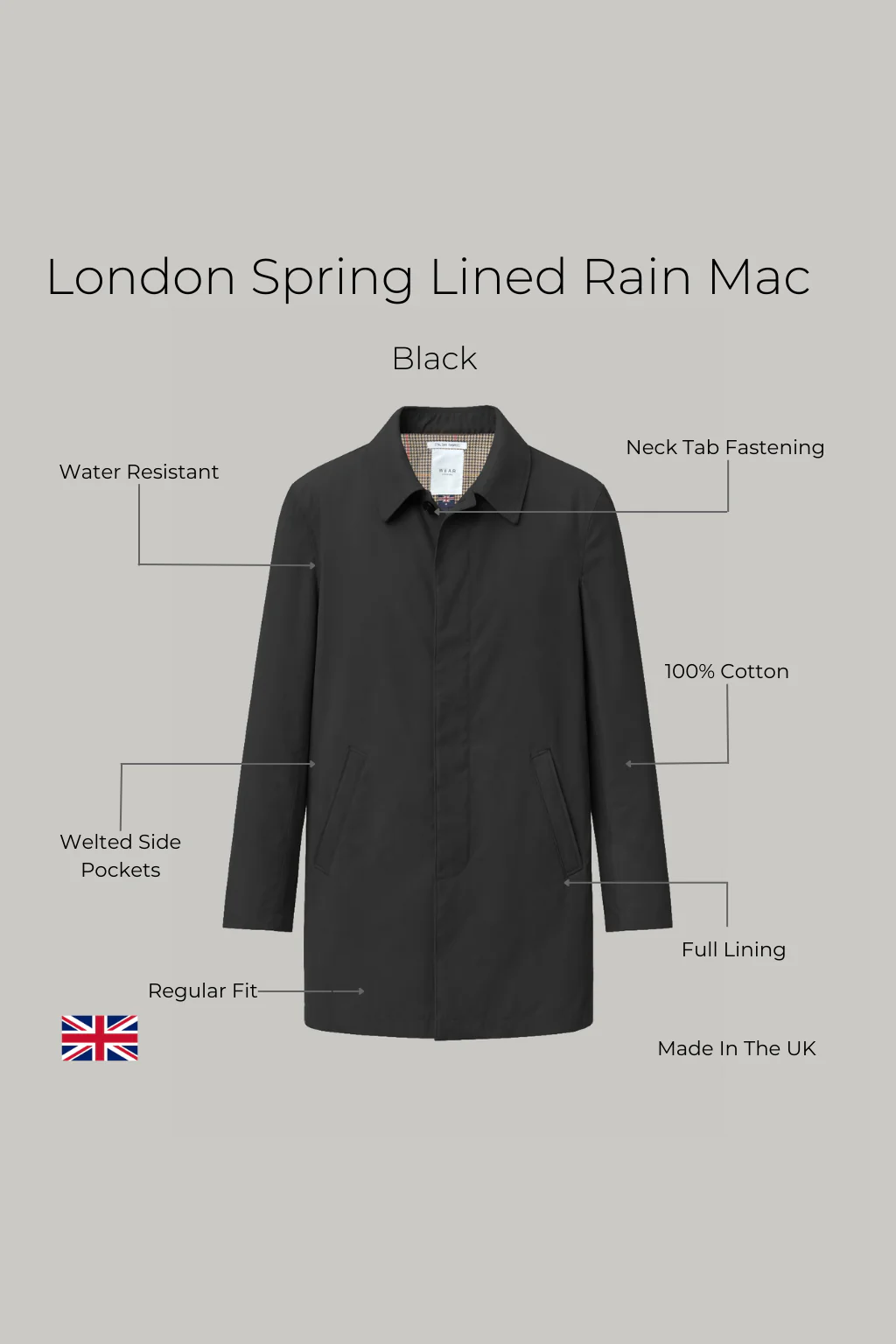 London Spring Lined Rain Mac - Black - Image 3