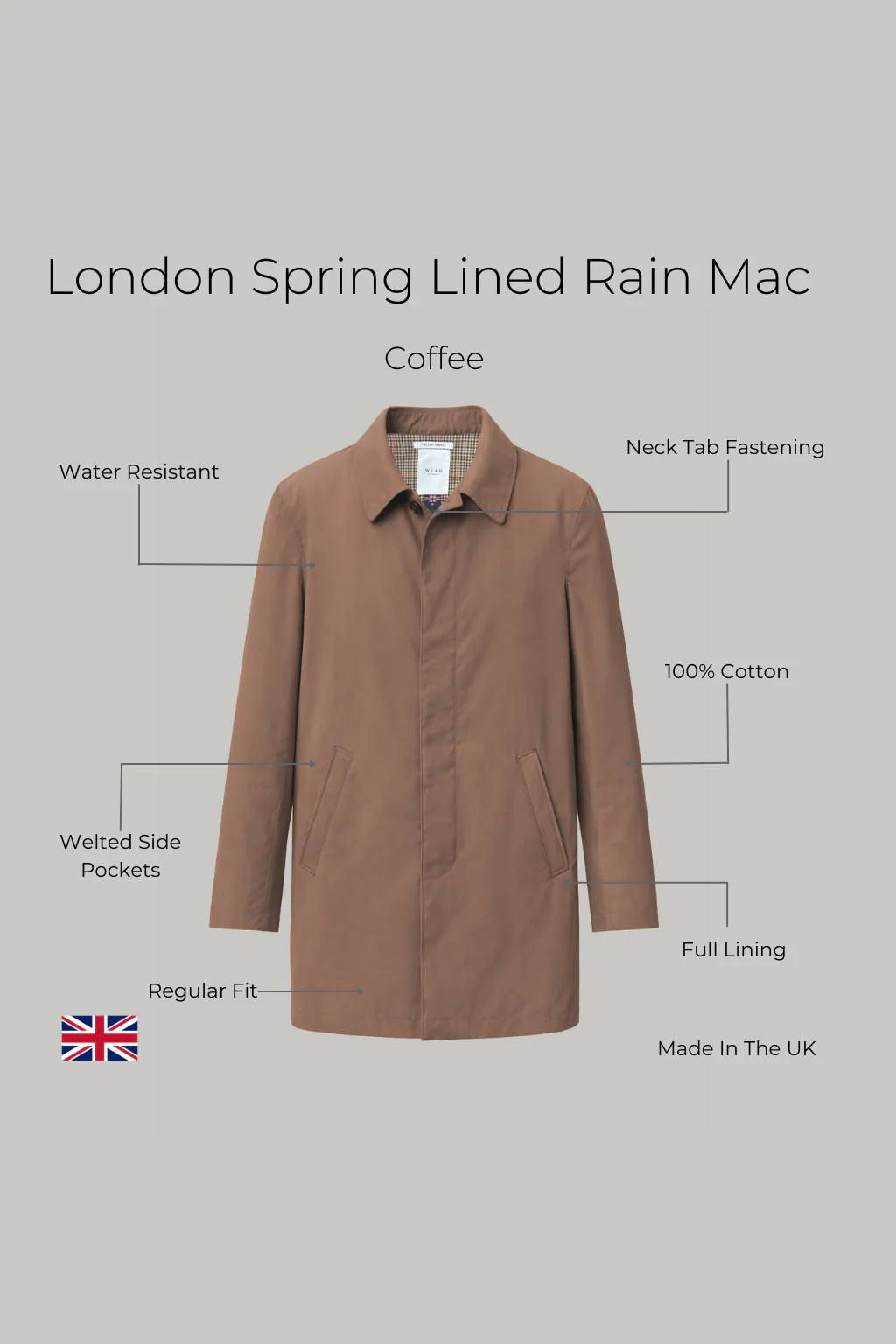 London Spring Lined Rain Mac - Coffee - Image 3