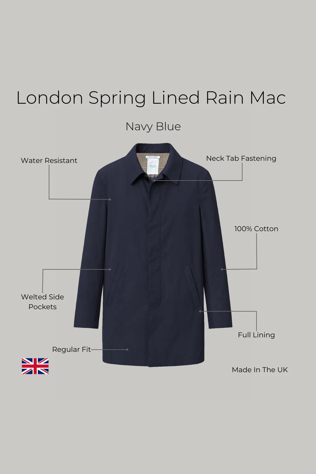 London Spring Lined Rain Mac - Navy Blue - Image 5