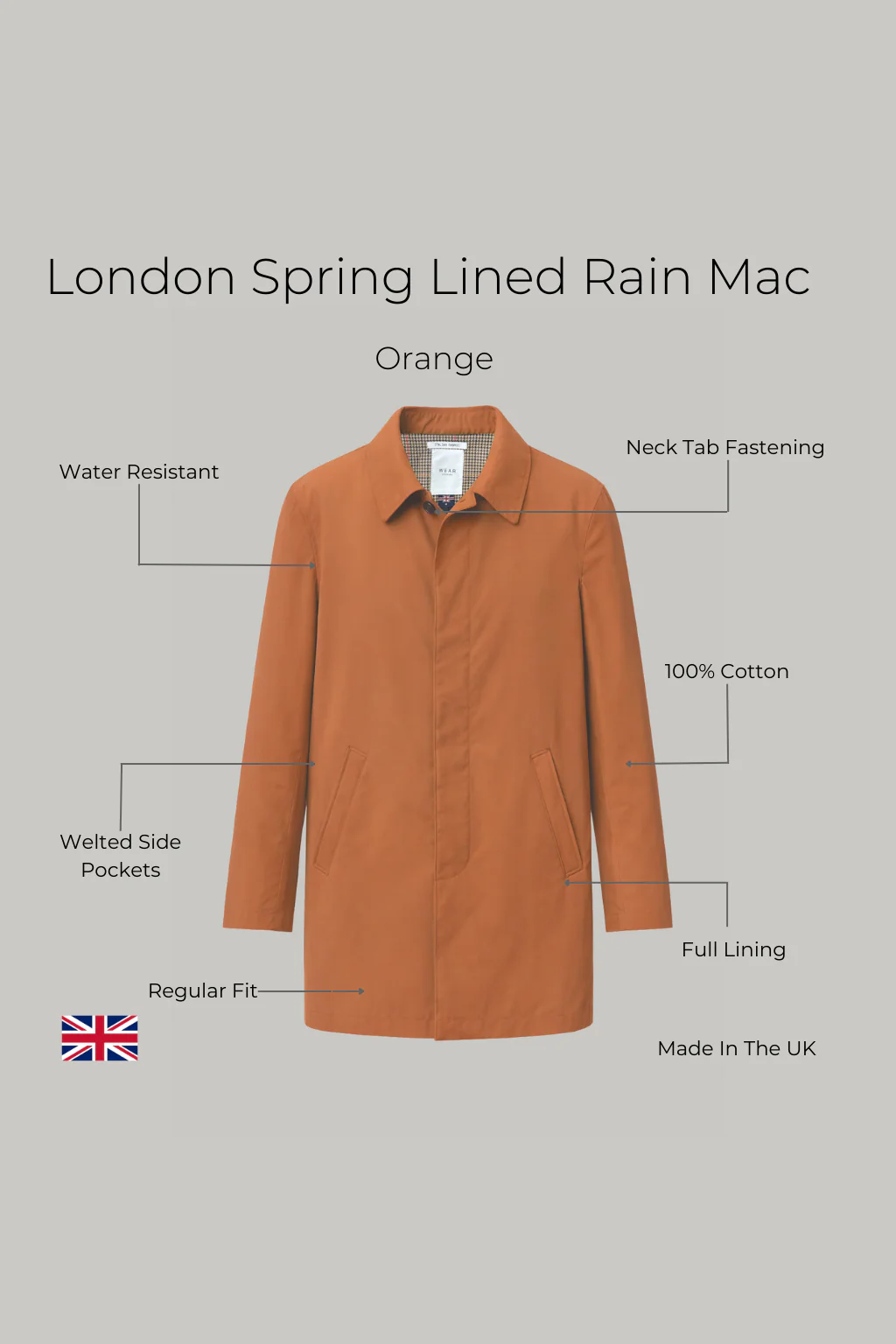 London Spring Lined Rain Mac - Orange - Image 6