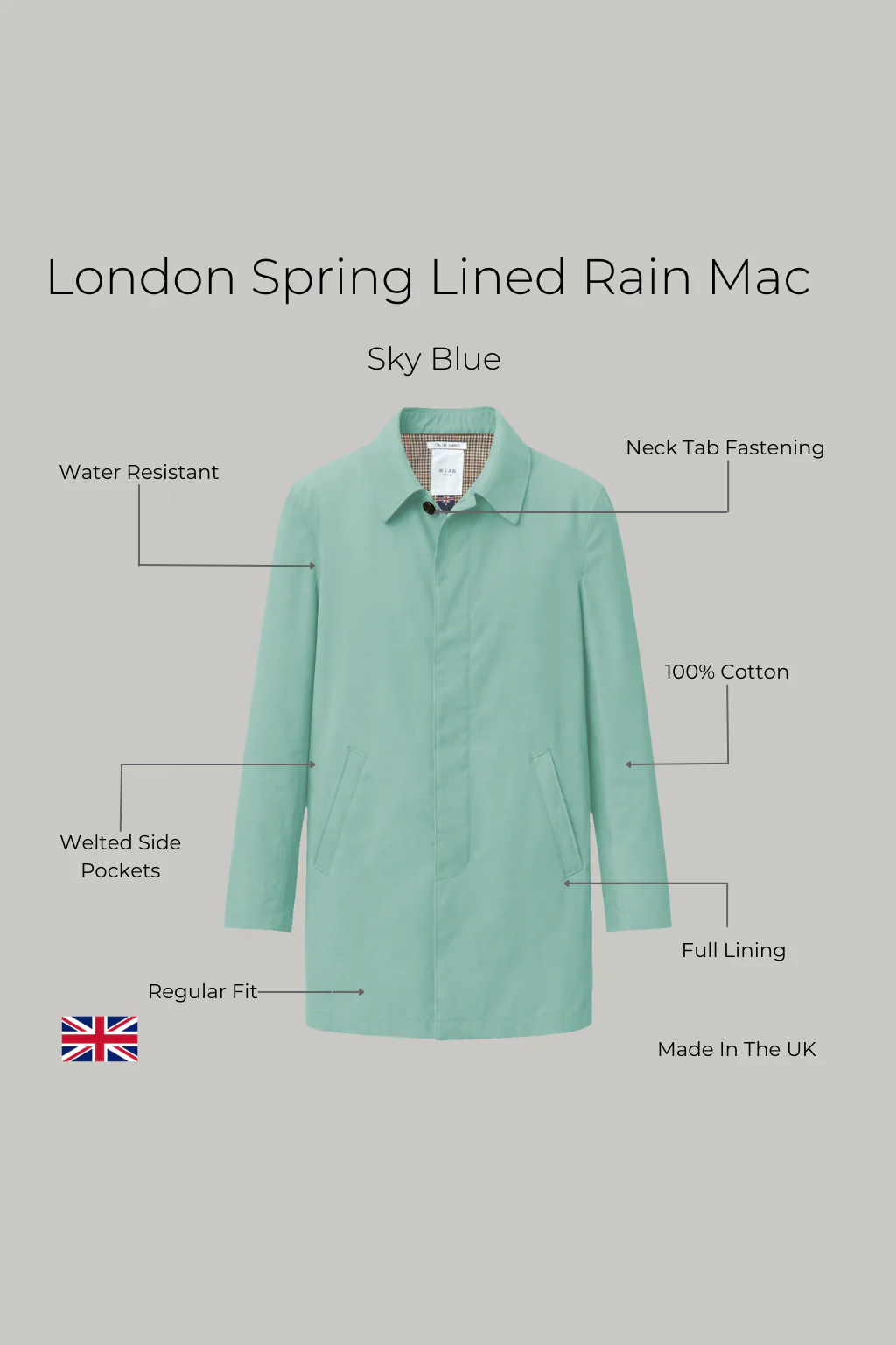 London Spring Lined Rain Mac - Sky Blue - Image 5