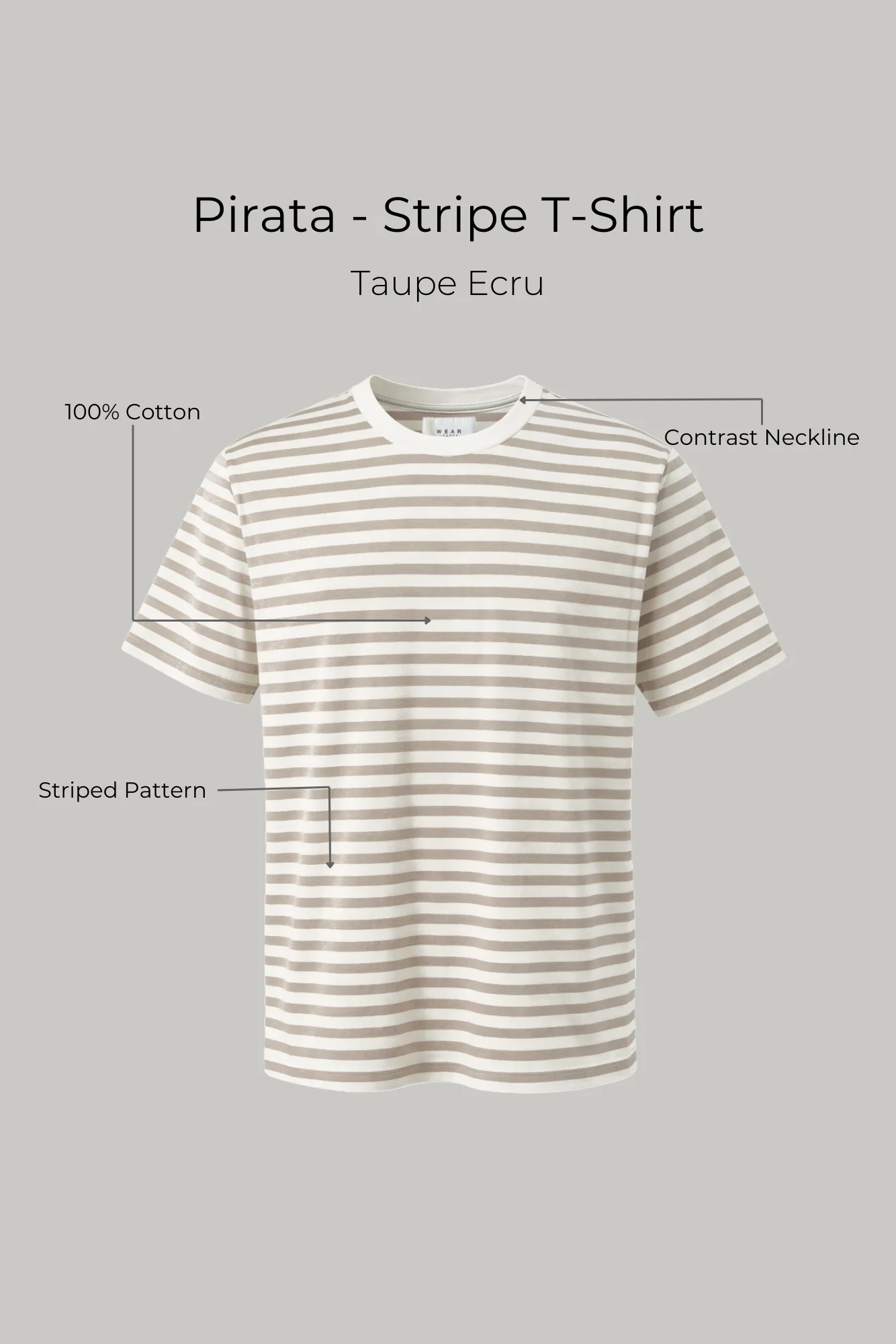 Pirata- Stripe T-Shirt -Taupe Ecru - Image 5