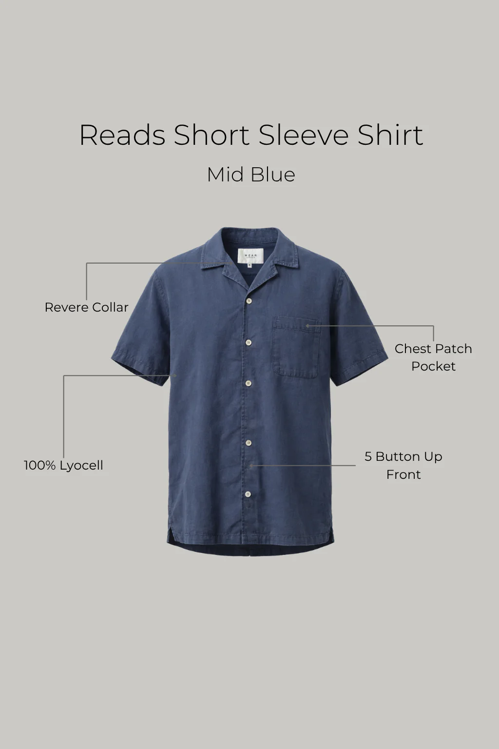 Reads Short Sleeve Shirt - Mid Blue - Image 3