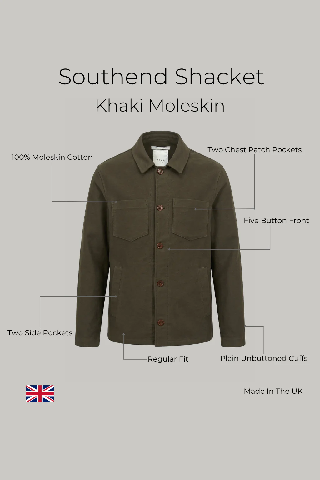 Southend Shacket Unlined - Khaki Moleskin - Image 6