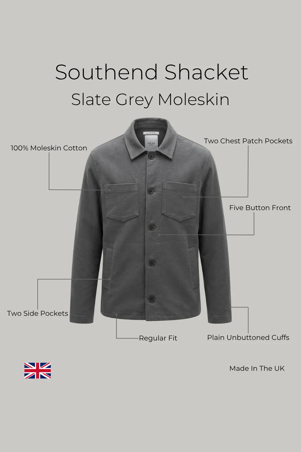 Southend Shacket Unlined - Slate Grey Moleskin - Image 5