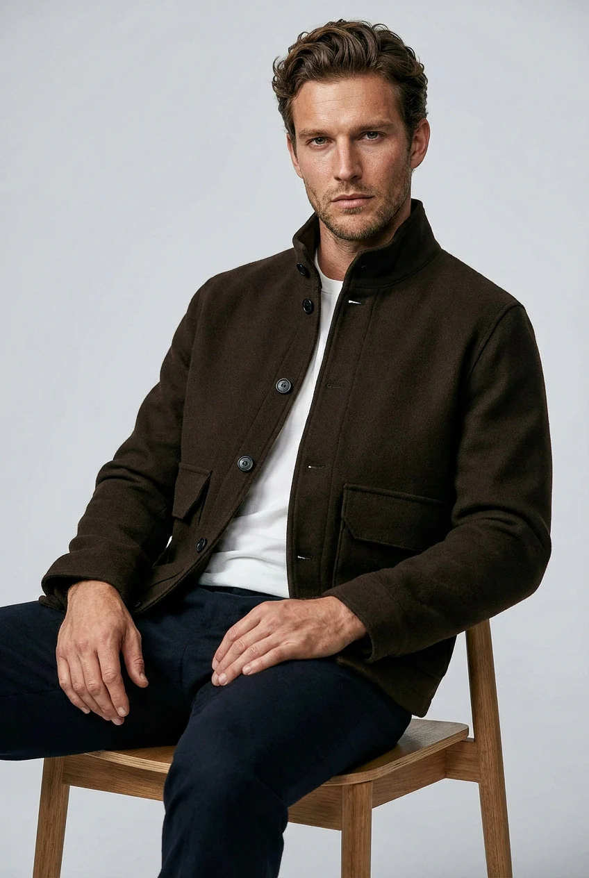 The Freddie Funnel Jacket - Chocolate Moleskin - Image 3