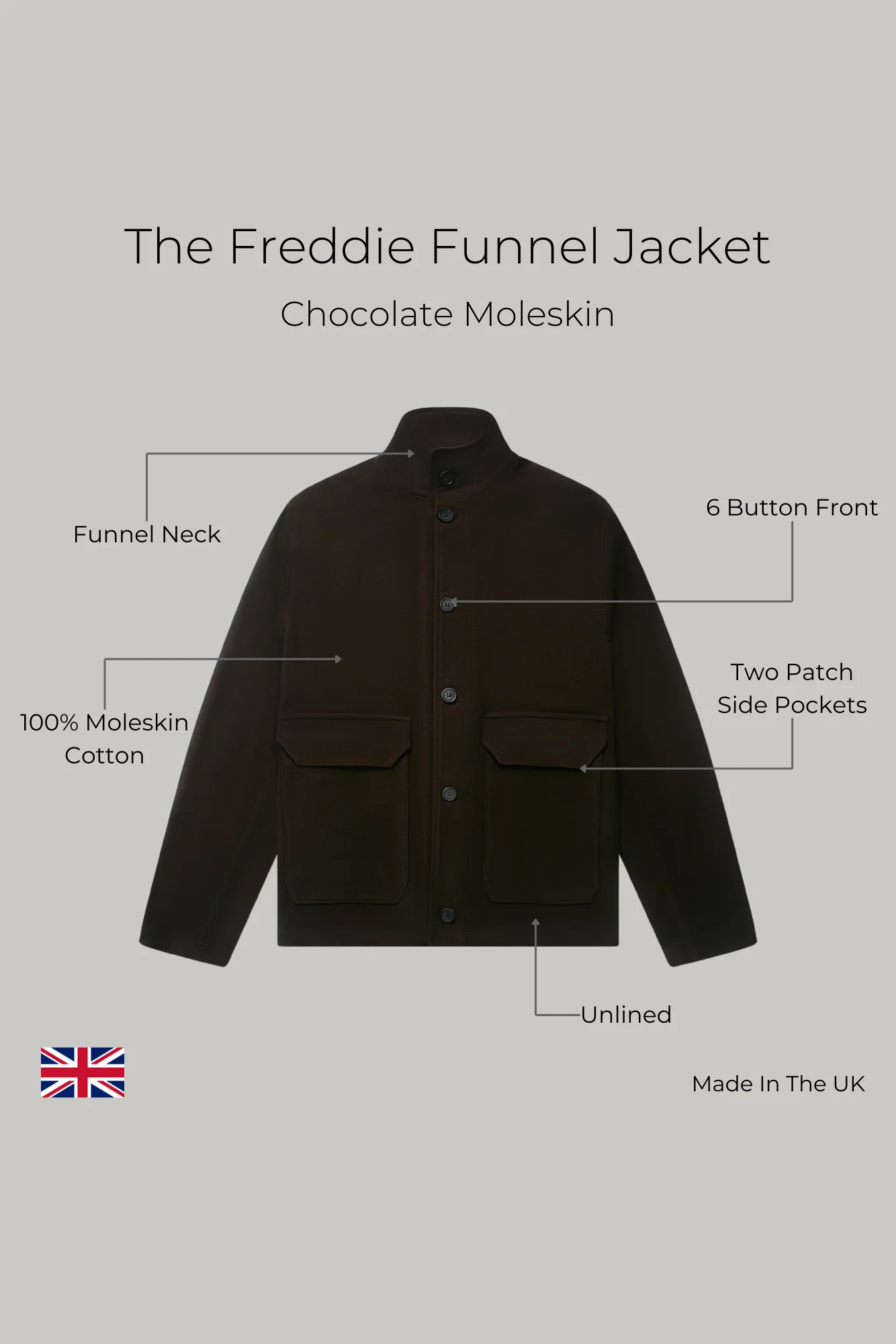 The Freddie Funnel Jacket - Chocolate Moleskin - Image 8