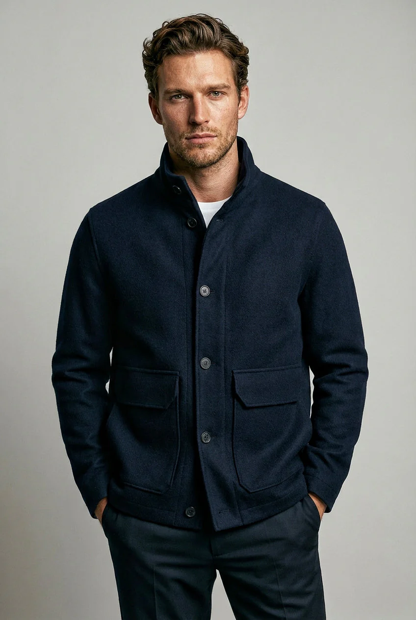 The Freddie Funnel Jacket - Navy Moleskin - Image 6