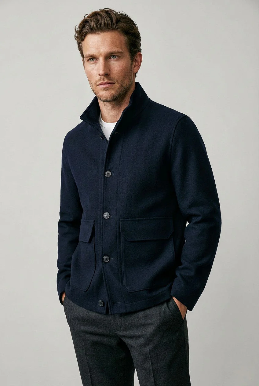 The Freddie Funnel Jacket - Navy Moleskin - Image 8