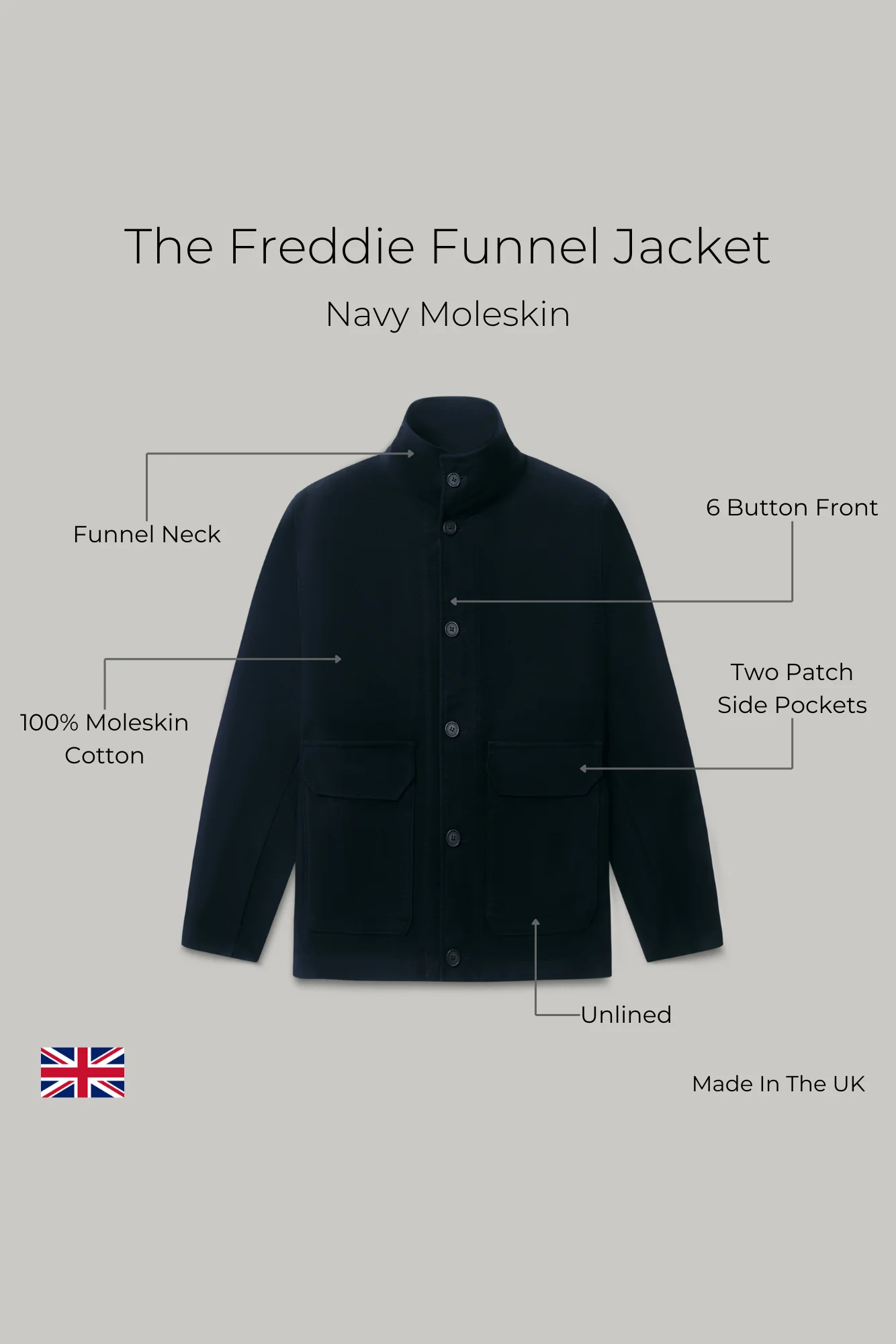 The Freddie Funnel Jacket - Navy Moleskin - Image 9