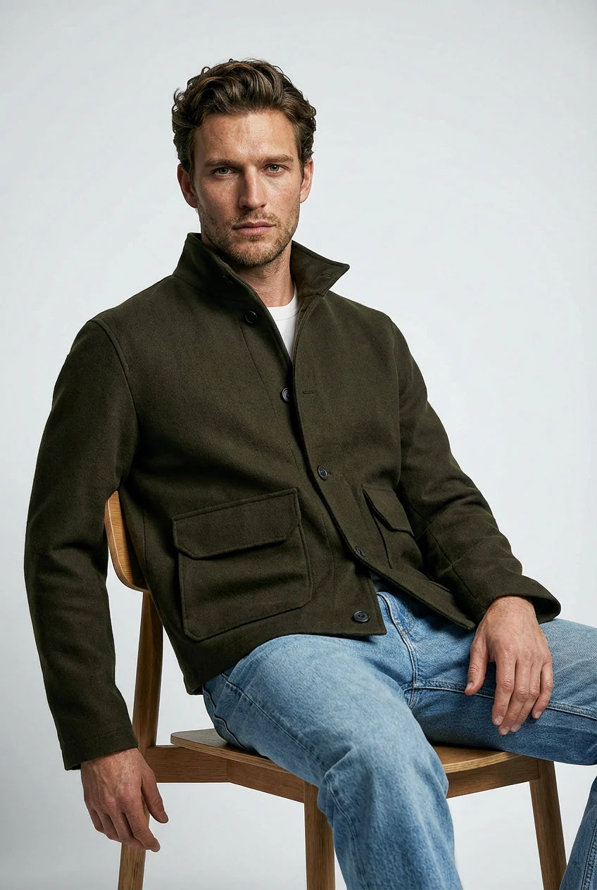 The Freddie Funnel Jacket - Olive Moleskin - Image 3