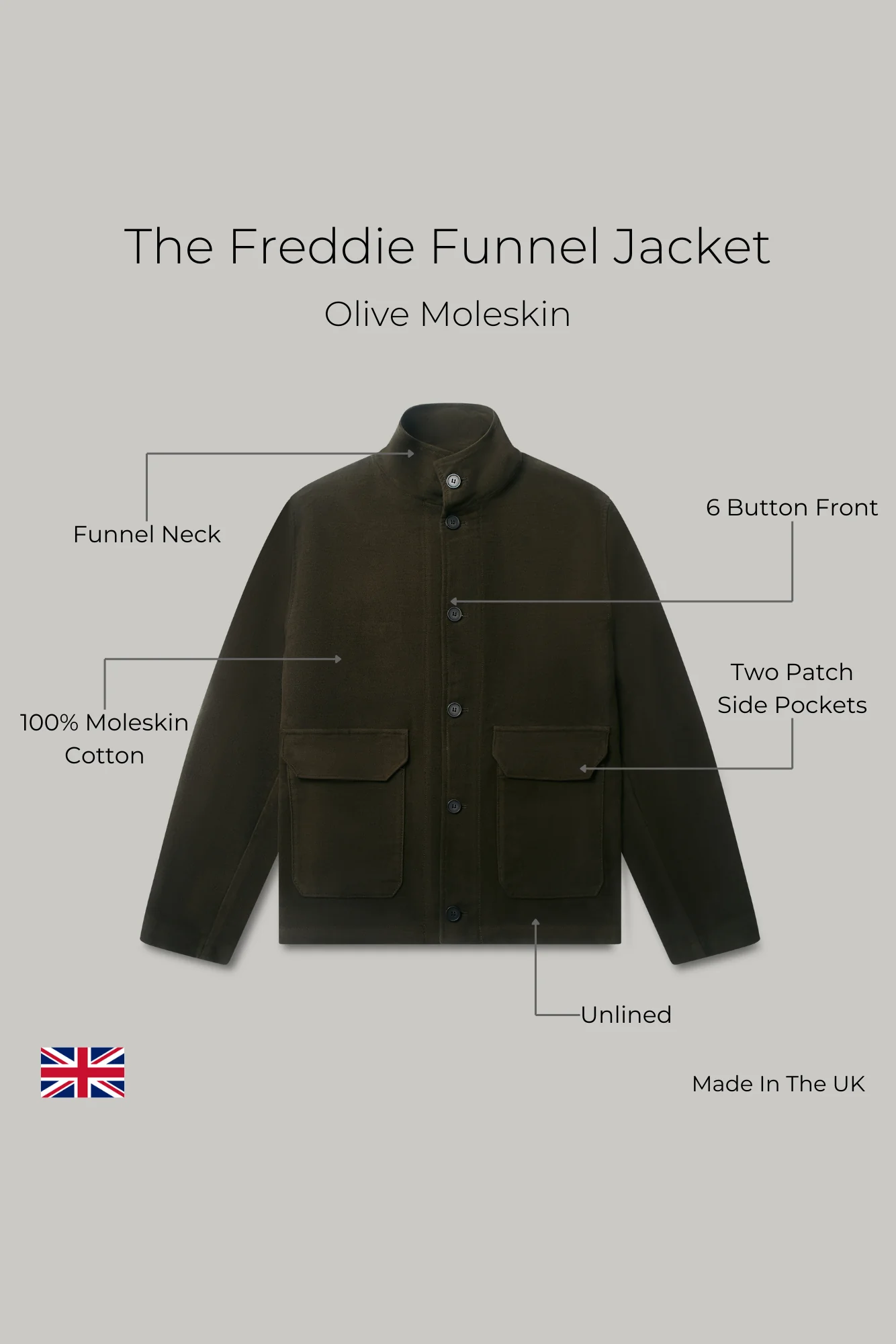 The Freddie Funnel Jacket - Olive Moleskin - Image 7