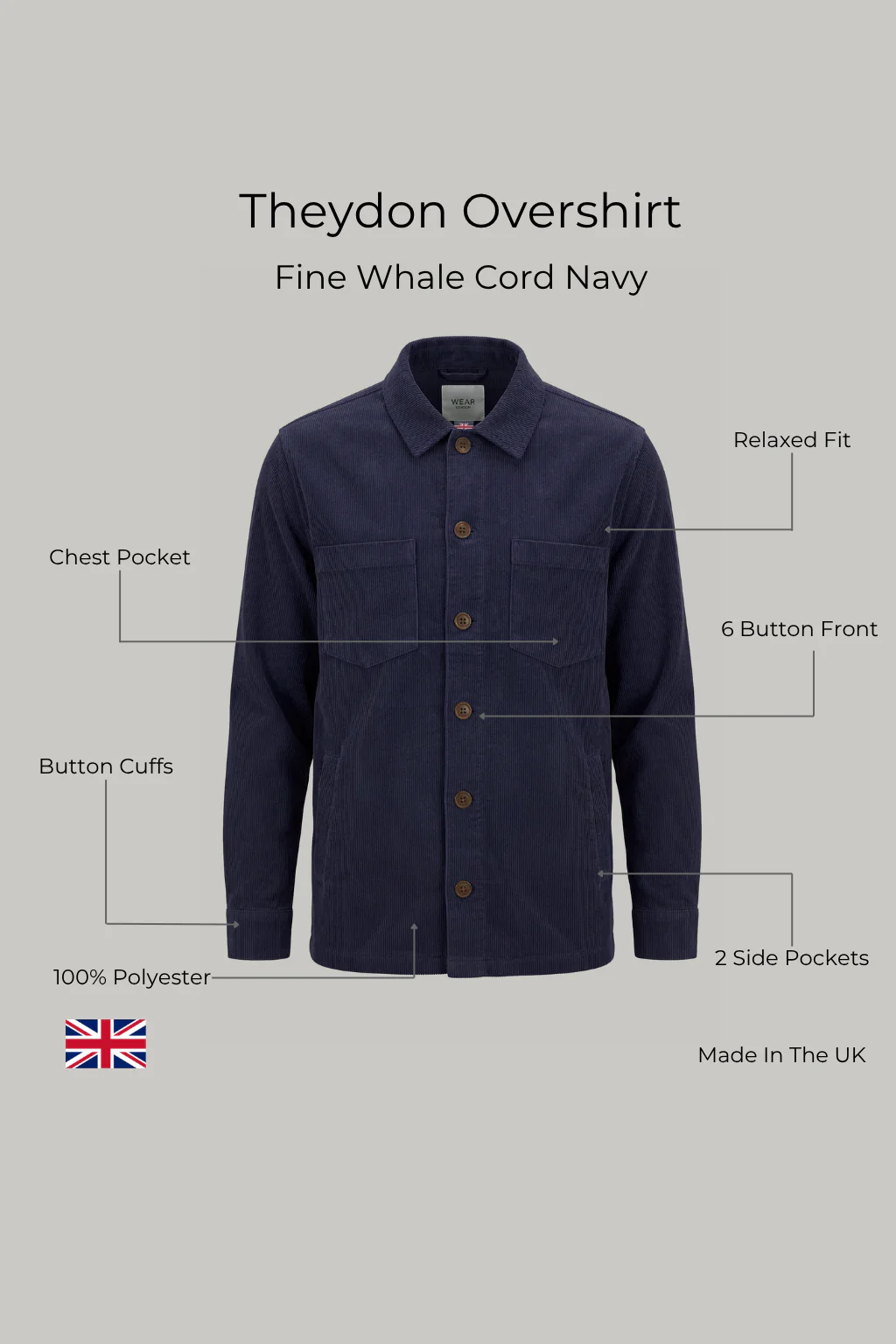 Theydon Overshirt - Fine Whale Cord Navy - Image 3