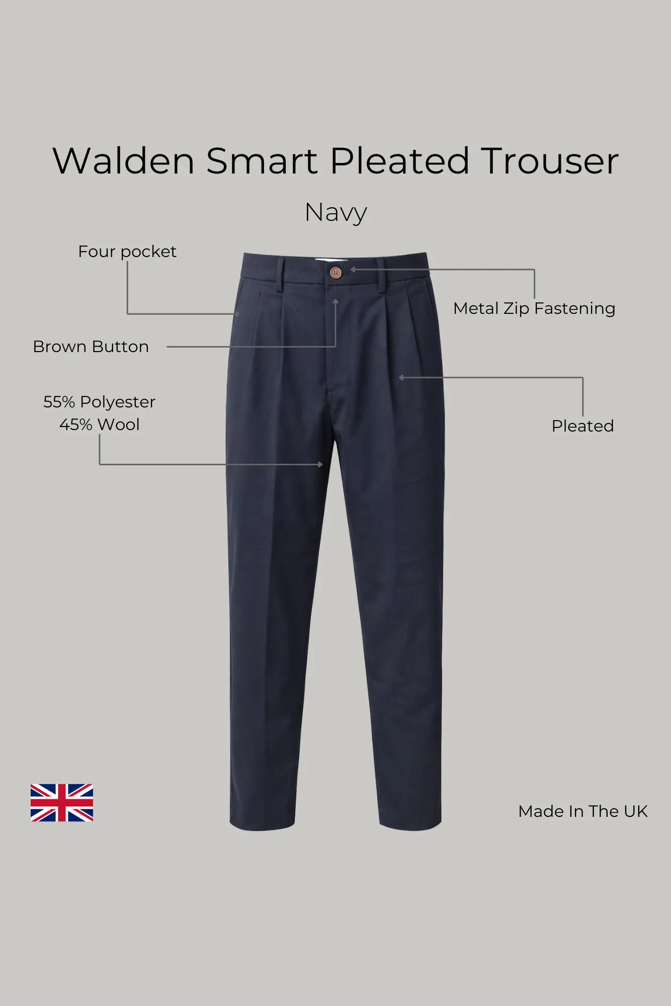 Walden Smart Pleated Trouser - Navy - Image 4