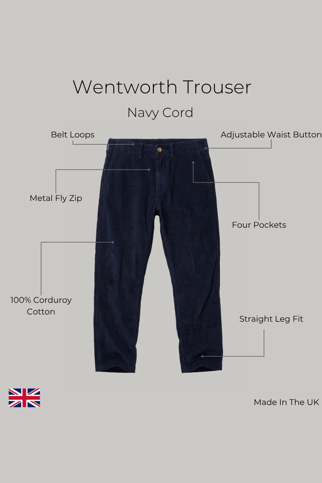Wentworth Trouser - Navy Cord - Image 5