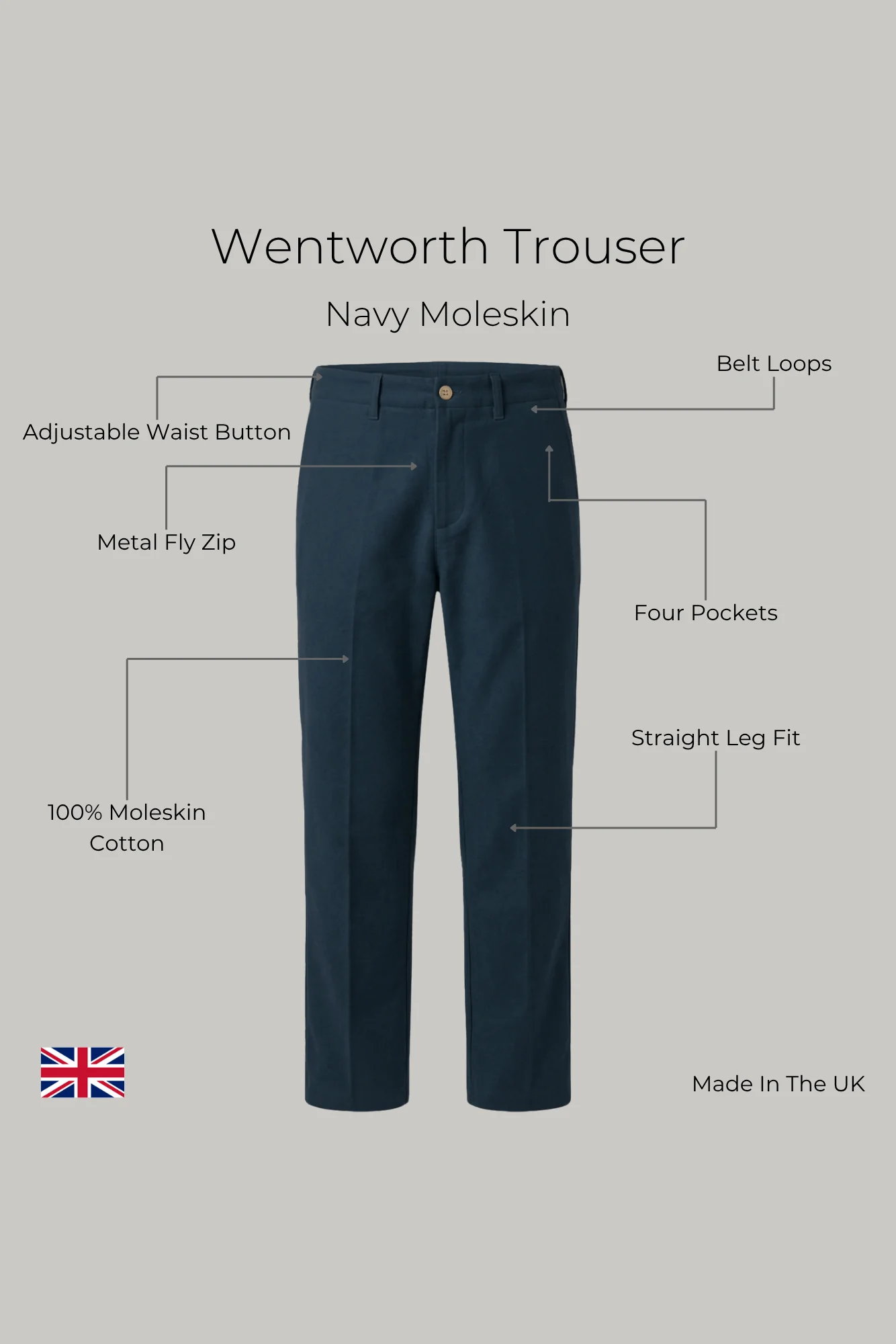 Wentworth Trouser - Navy Moleskin - Image 5