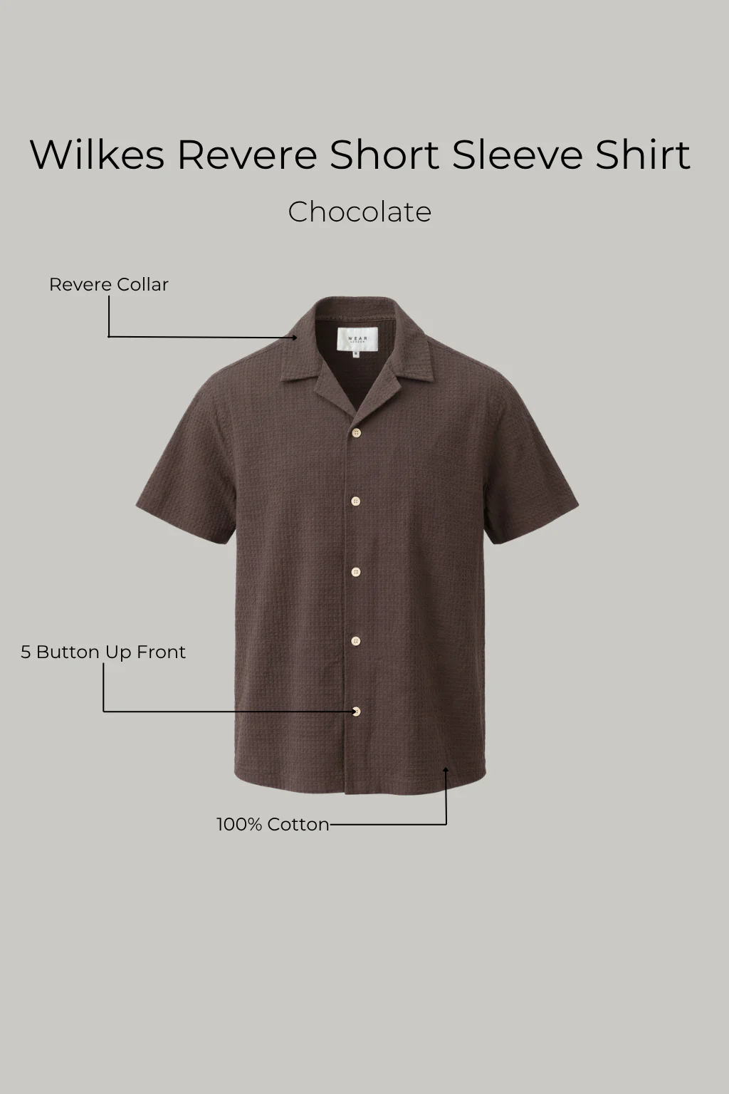 Wilkes Revere Short Sleeve Shirt - Chocolate - Image 3